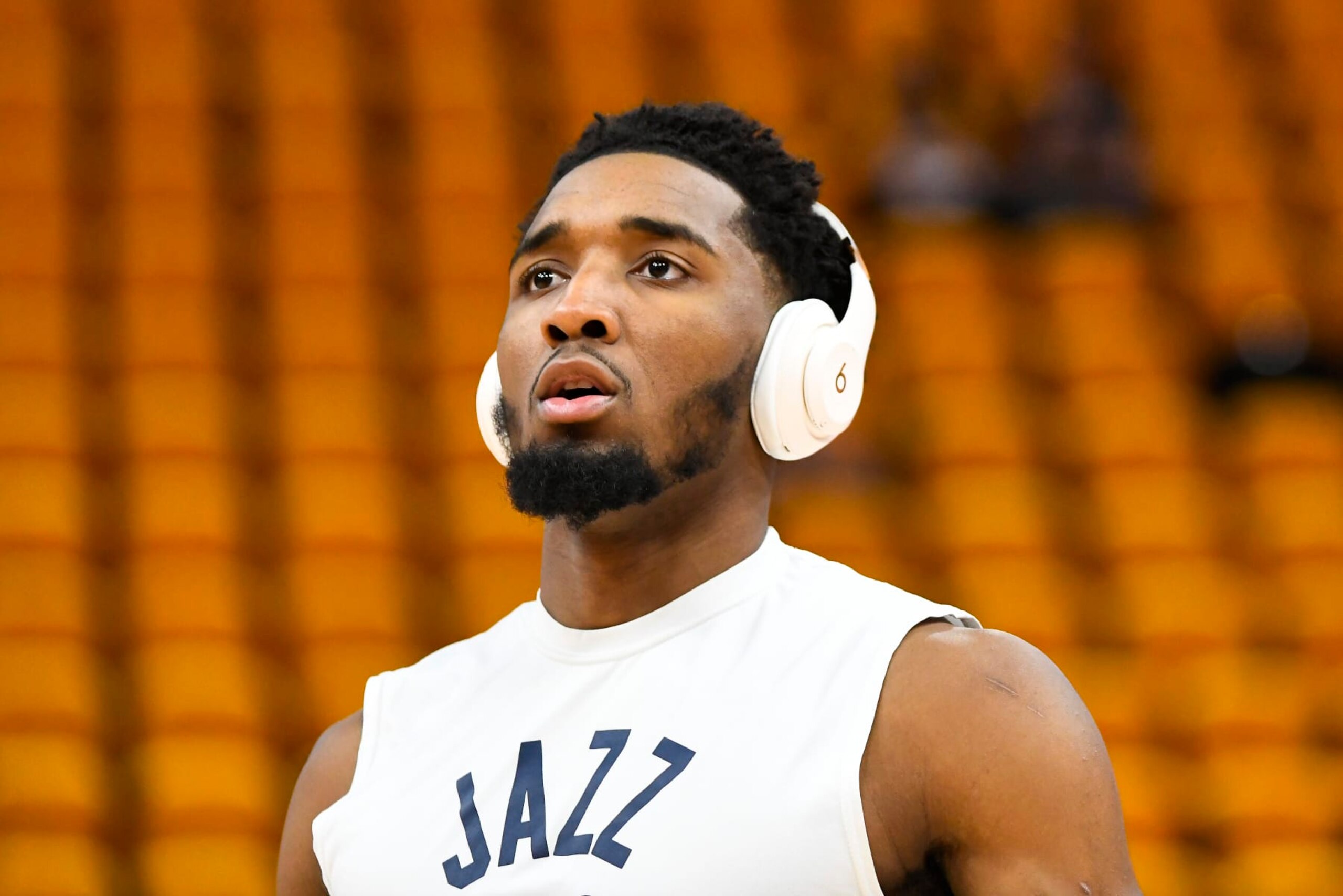 SALT LAKE CITY, UTAH - APRIL 21: Donovan Mitchell #45 of the Utah Jazz warms up before Game Three of the Western Conference First Round Playoffs against the Dallas Mavericks at Vivint Smart Home Arena on April 21, 2022 in Salt Lake City, Utah. NOTE TO USER: User expressly acknowledges and agrees that, by downloading and/or using this Photograph, user is consenting to the terms and conditions of the Getty Images License Agreement. (Photo by Alex Goodlett/Getty Images)