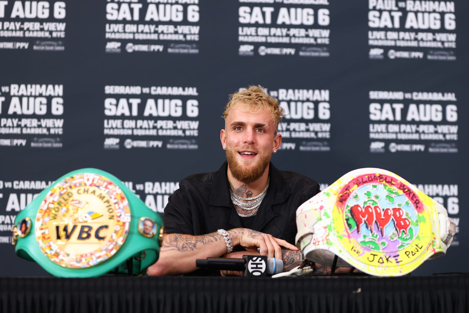 NEW YORK, NEW YORK - JULY 12: Jake Paul answers questions from the media during a press conference at Madison Square Garden on July 12, 2022 in New York City. (Photo by Mike Stobe/Getty Images)