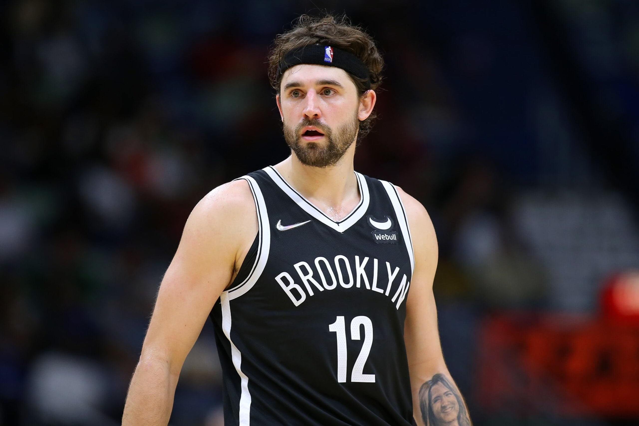 NEW ORLEANS, LOUISIANA - NOVEMBER 12: Joe Harris #12 of the Brooklyn Nets reacts against the New Orleans Pelicans during a game at the Smoothie King Center on November 12, 2021 in New Orleans, Louisiana. NOTE TO USER: User expressly acknowledges and agrees that, by downloading and or using this Photograph, user is consenting to the terms and conditions of the Getty Images License Agreement. (Photo by Jonathan Bachman/Getty Images) NEW ORLEANS, LOUISIANA - NOVEMBER 12: Joe Harris #12 of the Brooklyn Nets reacts against the New Orleans Pelicans during a game at the Smoothie King Center on November 12, 2021 in New Orleans, Louisiana. NOTE TO USER: User expressly acknowledges and agrees that, by downloading and or using this Photograph, user is consenting to the terms and conditions of the Getty Images License Agreement. (Photo by Jonathan Bachman/Getty Images)