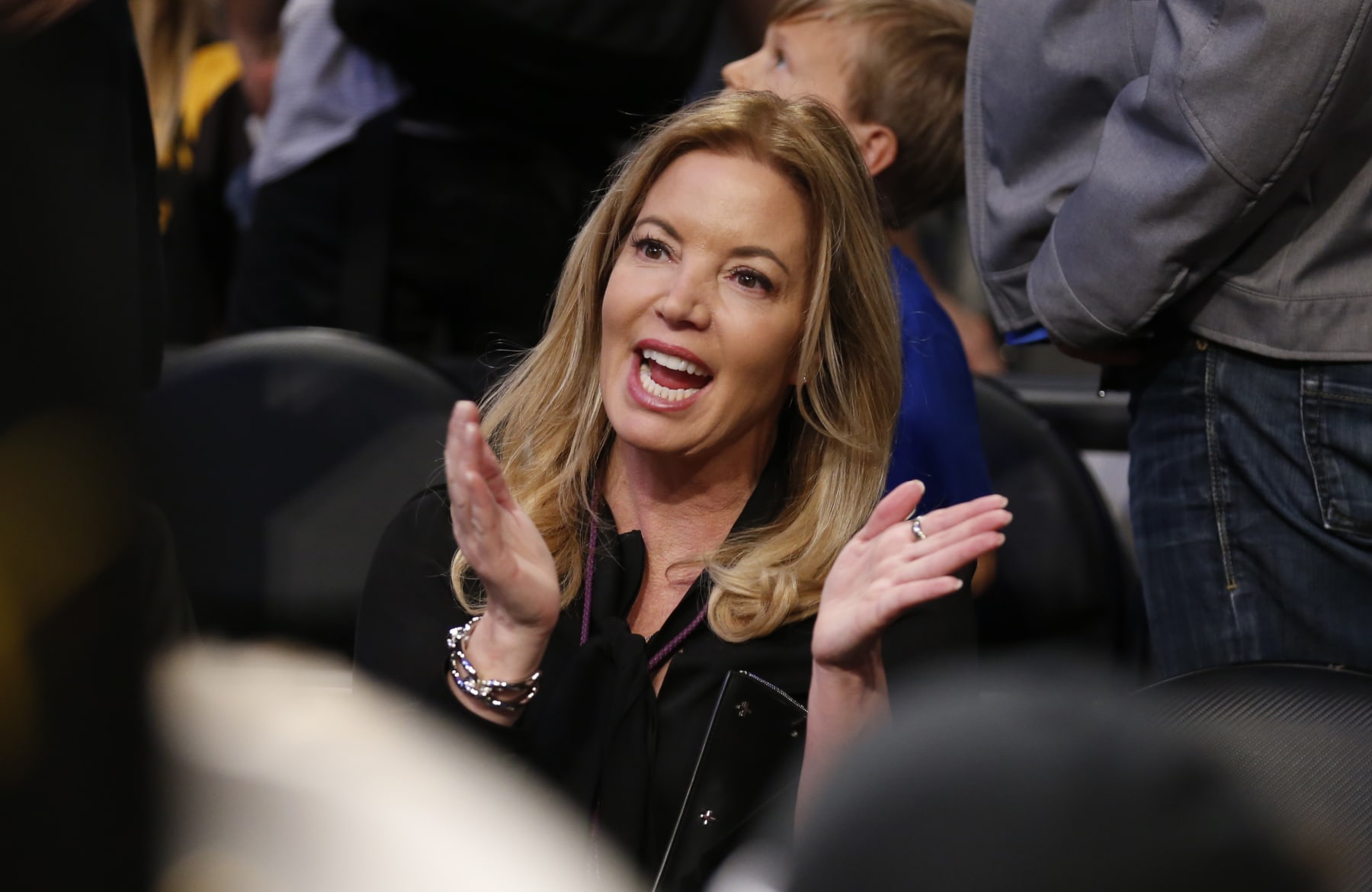 Los Angeles Lakers President & Governor Jeanie Buss, attends the NBA basketball game between the Los Angeles Lakers and Philadelphia 76ers, Sunday, March 12, 2017, in Los Angeles. The 76ers won 118-116. (AP Photo/Danny Moloshok)