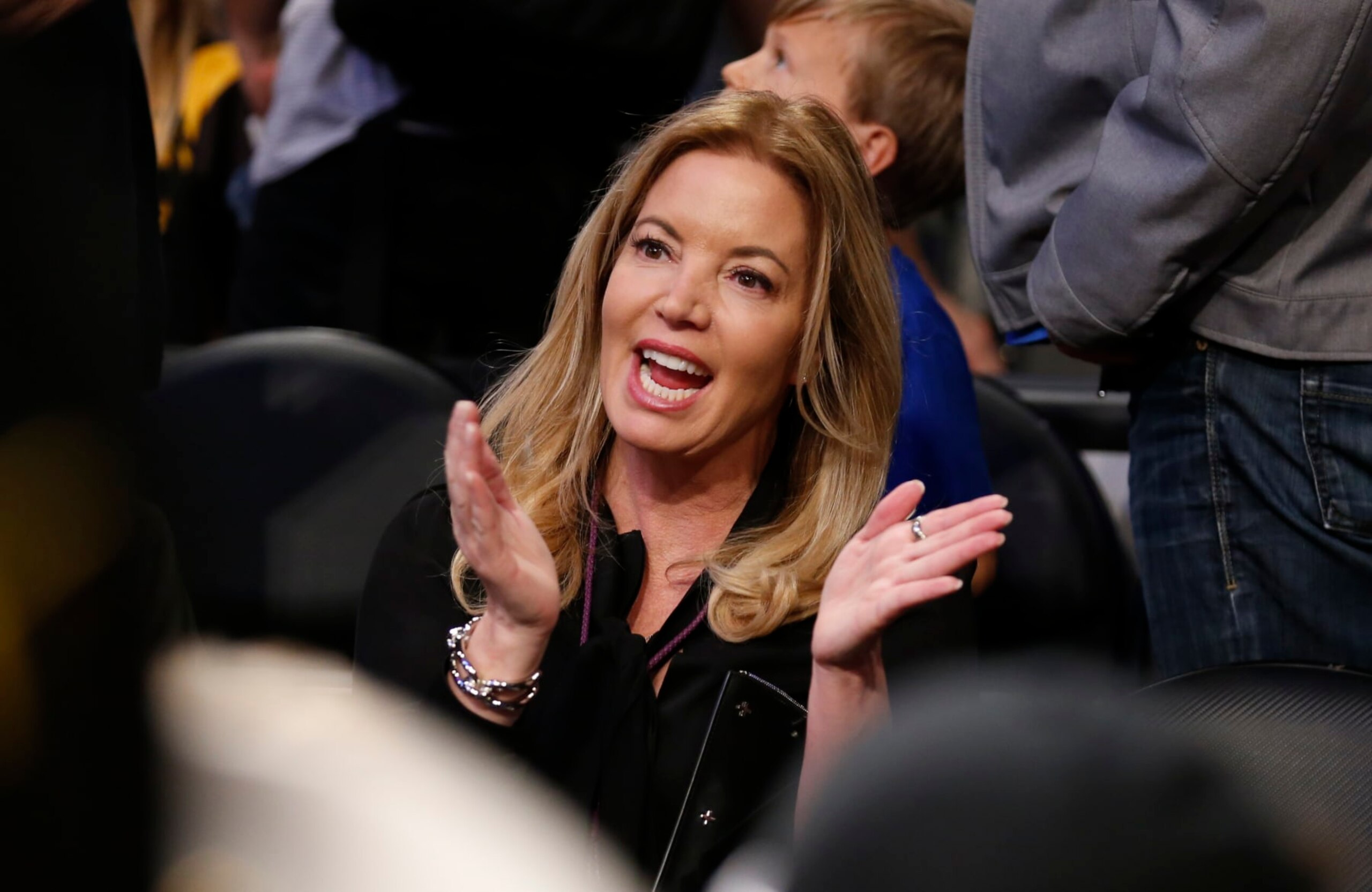 Los Angeles Lakers President & Governor Jeanie Buss, attends the NBA basketball game between the Los Angeles Lakers and Philadelphia 76ers, Sunday, March 12, 2017, in Los Angeles. The 76ers won 118-116. (AP Photo/Danny Moloshok)