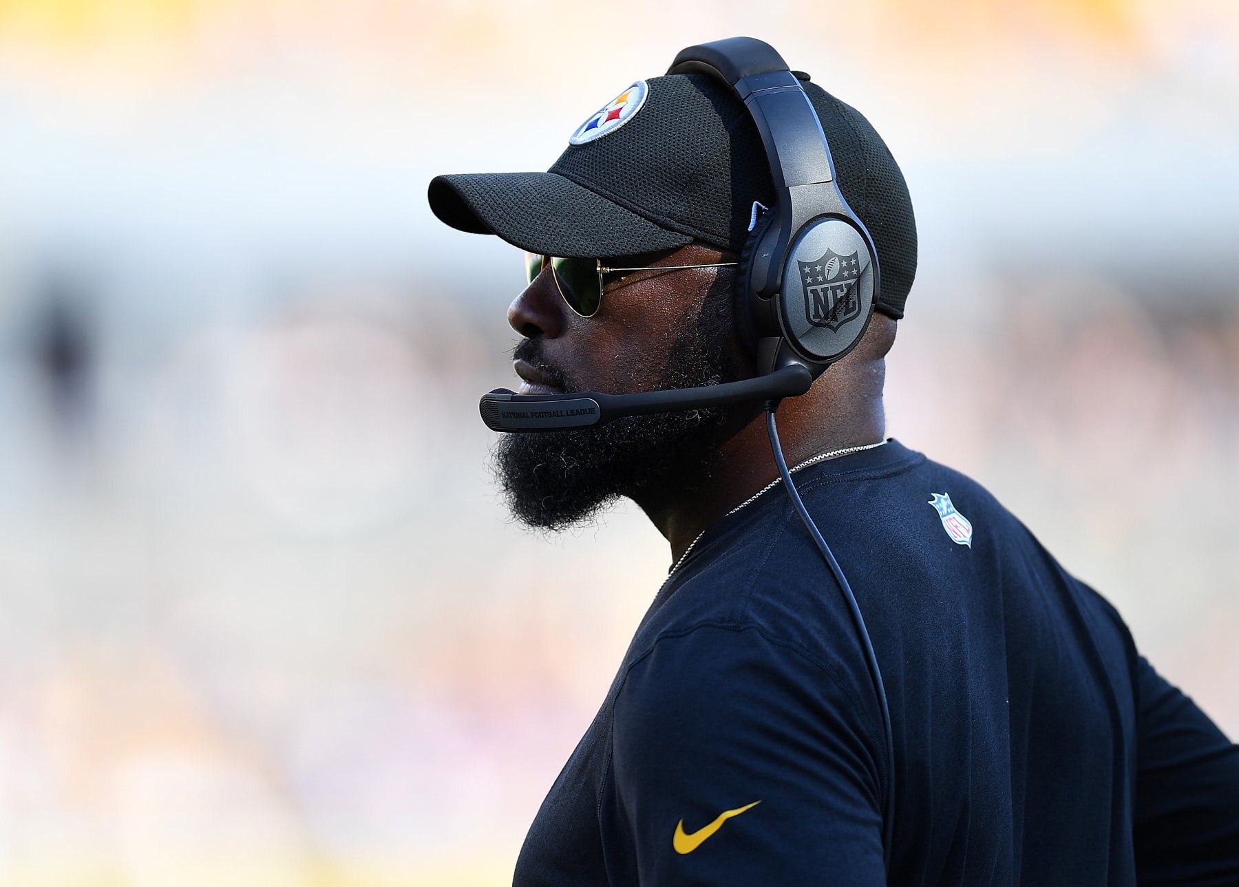 PITTSBURGH, PA - AUGUST 28:  Head coach Mike Tomlin of the Pittsburgh Steelers looks on during the second quarter against the Detroit Lions at Acrisure Stadium on August 28, 2022 in Pittsburgh, Pennsylvania. (Photo by Joe Sargent/Getty Images)