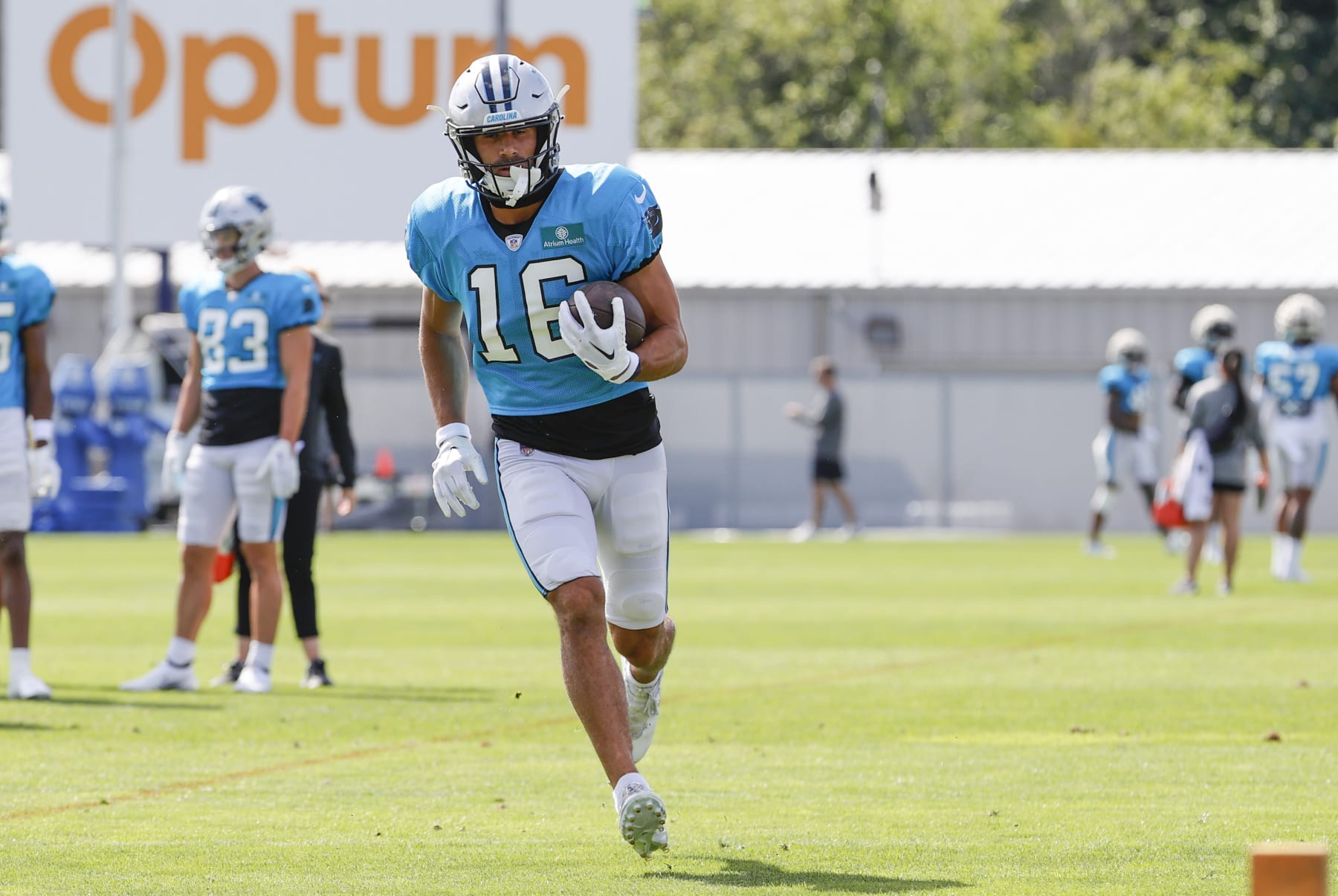 FOXBOROUGH, MA - AUGUST 16: Carolina Panthers wide receiver Brandon Zylstra (16) during a joint practice between the New England Patriots and the Carolina Panthers on August 16, 2022, at the Patriots Practice Facility at Gillette Stadium in Foxborough, Massachusetts. (Photo by Fred Kfoury III/Icon Sportswire via Getty Images)