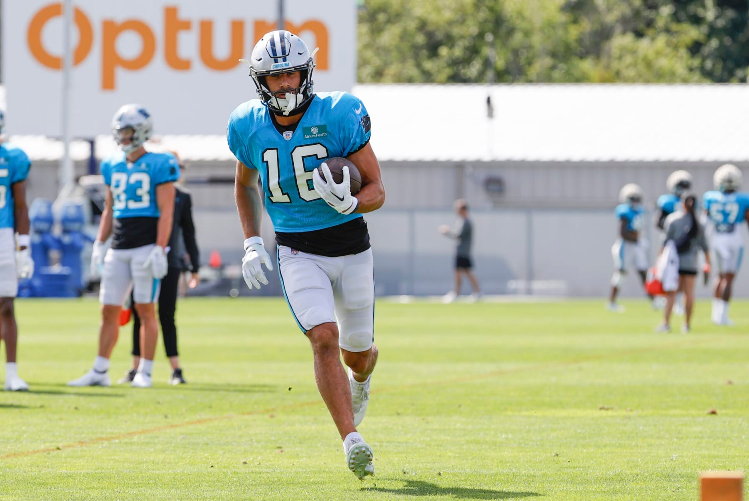 FOXBOROUGH, MA - AUGUST 16: Carolina Panthers wide receiver Brandon Zylstra (16) during a joint practice between the New England Patriots and the Carolina Panthers on August 16, 2022, at the Patriots Practice Facility at Gillette Stadium in Foxborough, Massachusetts. (Photo by Fred Kfoury III/Icon Sportswire via Getty Images)