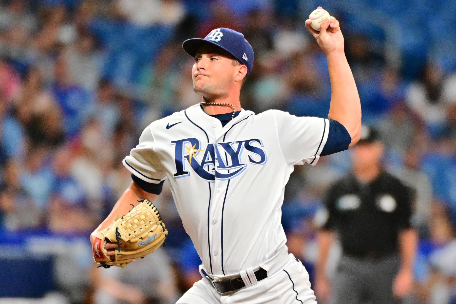 ST PETERSBURG, FLORIDA - AUGUST 19: Shane McClanahan #18 of the Tampa Bay Rays delivers a pitch against the Kansas City Royals in the second inning at Tropicana Field on August 19, 2022 in St Petersburg, Florida. (Photo by Julio Aguilar/Getty Images)