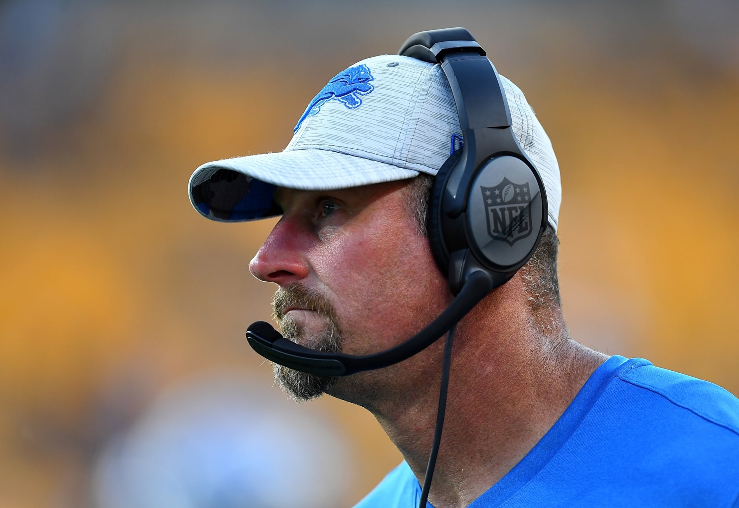 PITTSBURGH, PA - AUGUST 28:  Head coach Dan Campbell of the Detroit Lions looks on during the fourth quarter against the Pittsburgh Steelers at Acrisure Stadium on August 28, 2022 in Pittsburgh, Pennsylvania. (Photo by Joe Sargent/Getty Images)