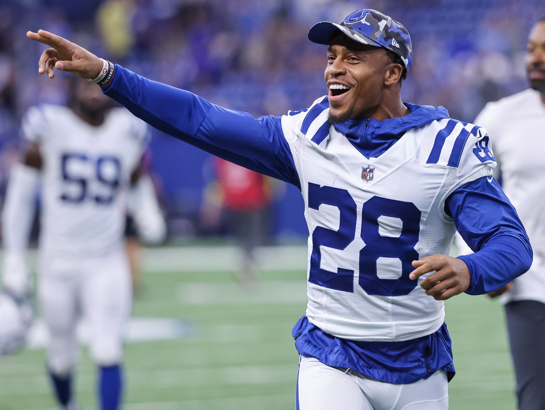 INDIANAPOLIS, IN - AUGUST 20: Jonathan Taylor #28 of Indianapolis Colts is seen following the game against the Detroit Lions at Lucas Oil Stadium on August 20, 2022 in Indianapolis, Indiana. (Photo by Michael Hickey/Getty Images)