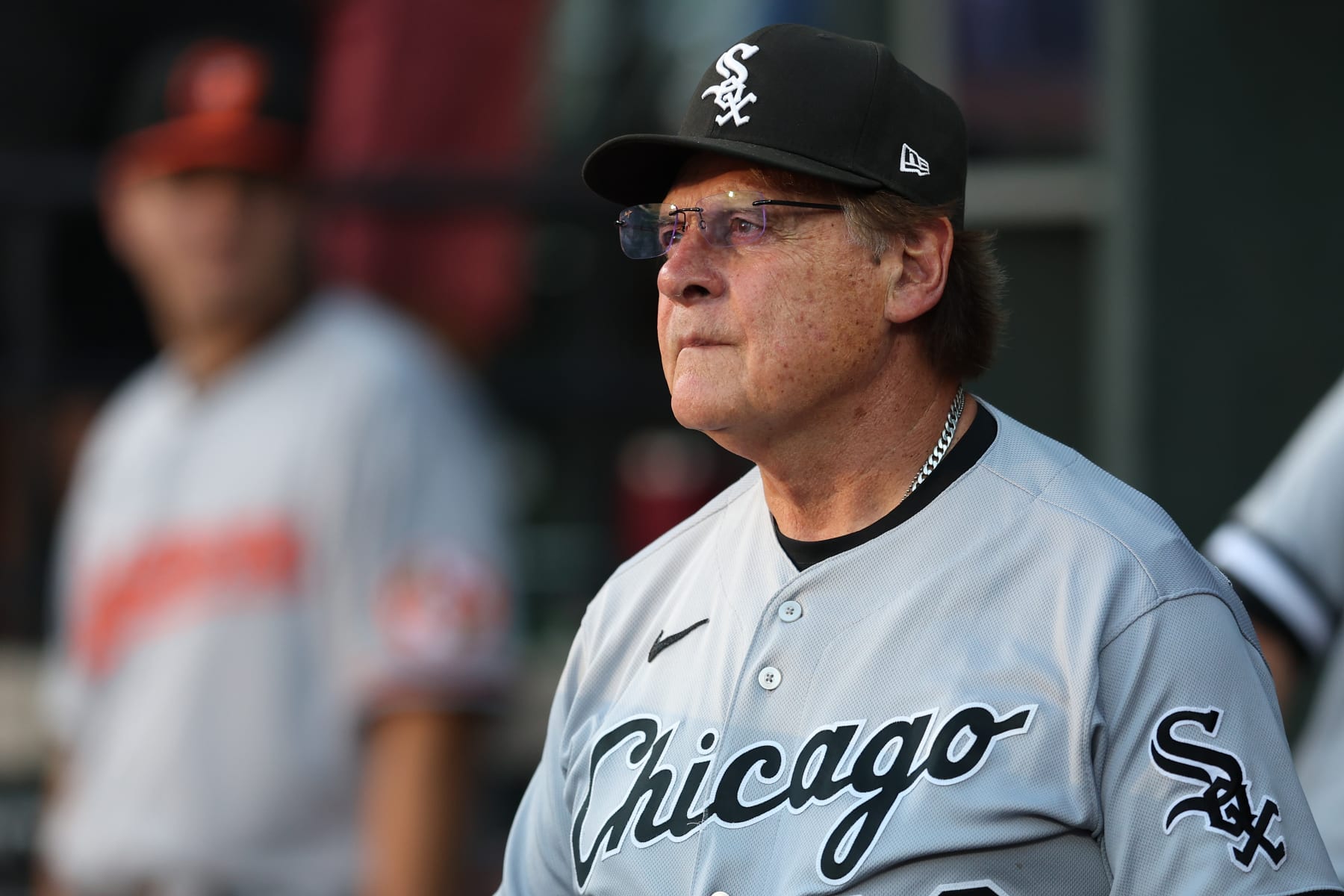 BALTIMORE, MARYLAND - AUGUST 23: Manager Tony La Russa #22 of the Chicago White Sox looks on against the Baltimore Orioles at Oriole Park at Camden Yards on August 23, 2022 in Baltimore, Maryland. (Photo by Patrick Smith/Getty Images)