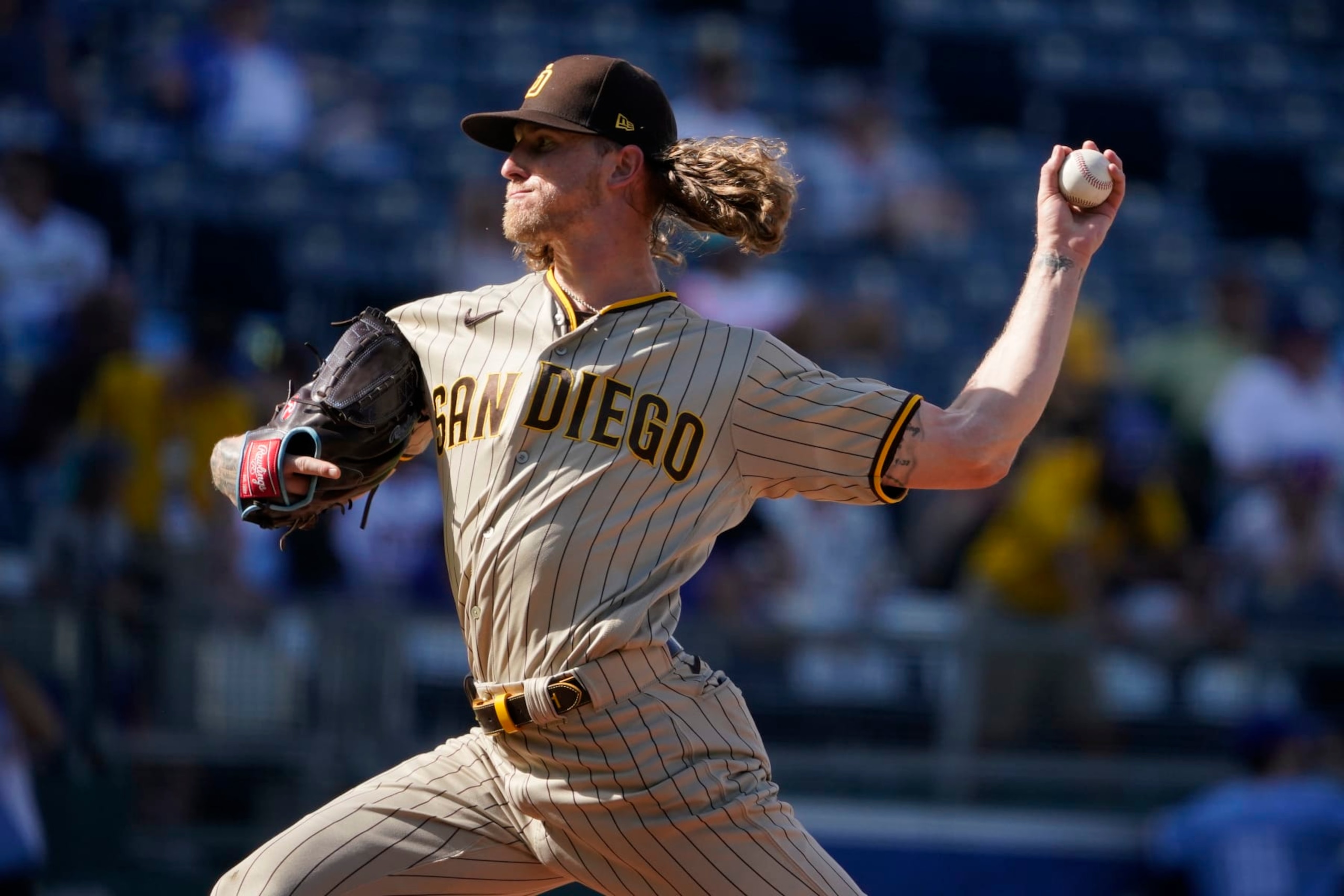KANSAS CITY, MISSOURI - AUGUST 28: Relief pitcher Josh Hader #71 of the San Diego Padres throws in the eighth inning against the Kansas City Royals at Kauffman Stadium on August 28, 2022 in Kansas City, Missouri. (Photo by Ed Zurga/Getty Images)