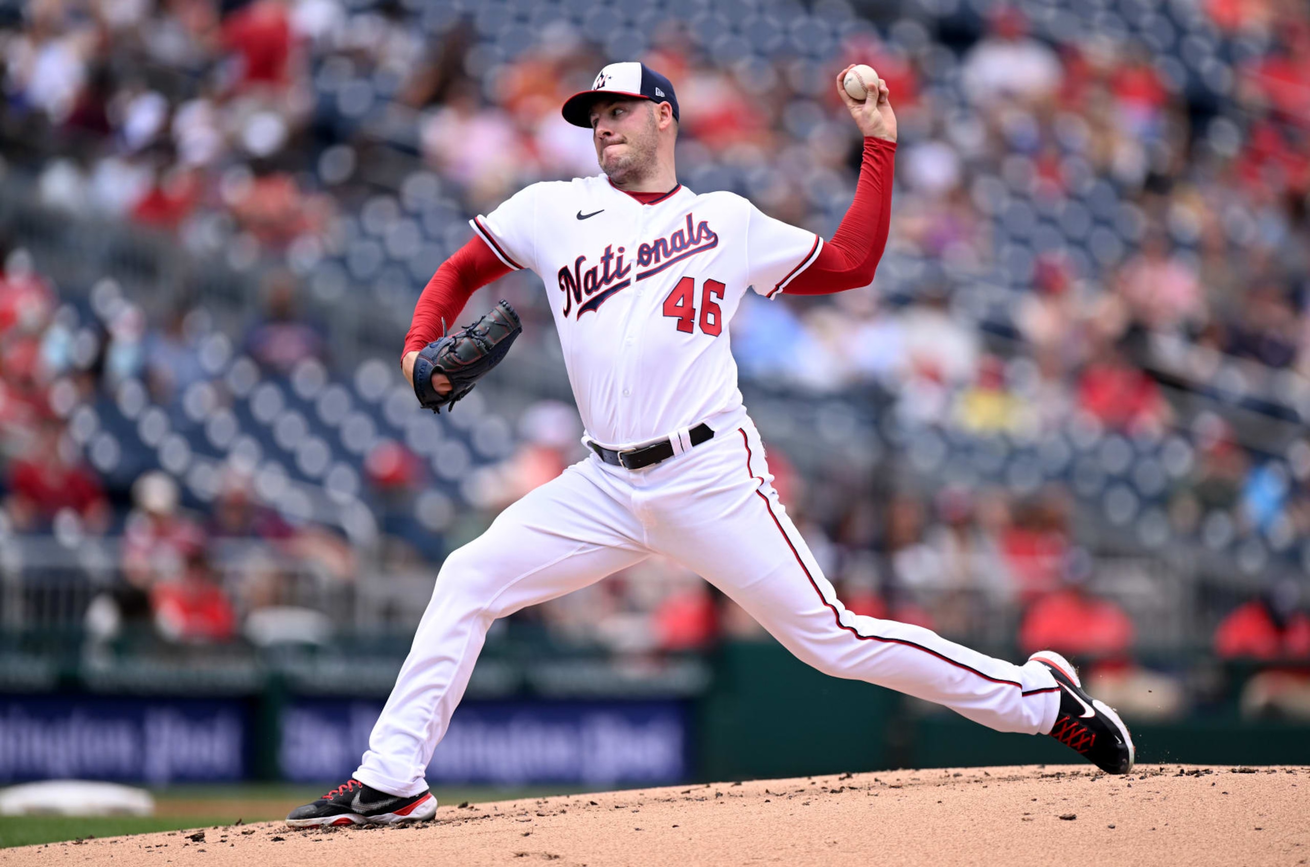 WASHINGTON, DC - AUGUST 28: Patrick Corbin #46 of the Washington Nationals pitches in the second inning against the Cincinnati Reds at Nationals Park on August 28, 2022 in Washington, DC. (Photo by Greg Fiume/Getty Images)