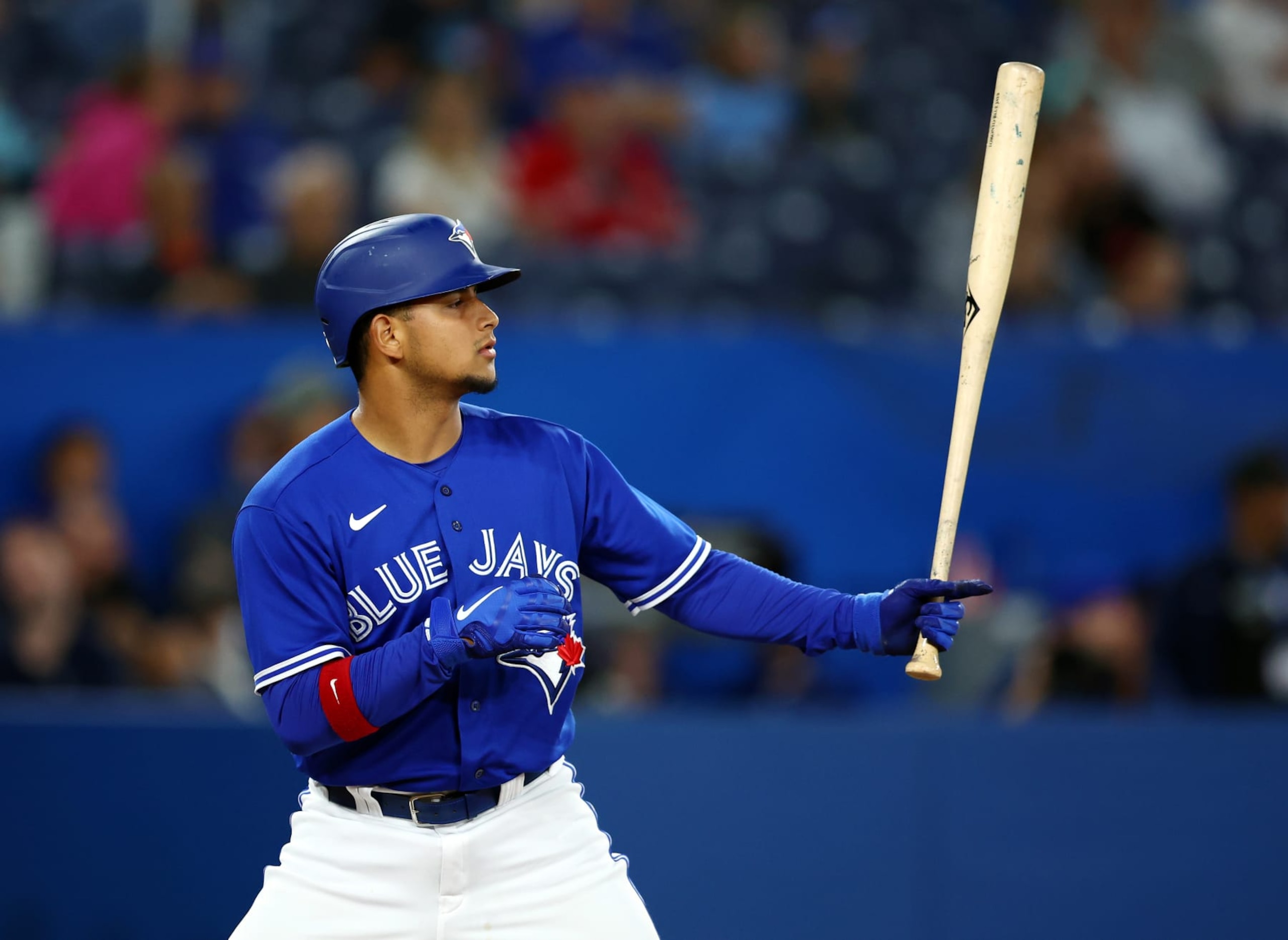 TORONTO, ON - JUNE 29: Gabriel Moreno #55 of the Toronto Blue Jays bats during a MLB game against the Boston Red Sox at Rogers Centre on June 29, 2022 in Toronto, Ontario, Canada. (Photo by Vaughn Ridley/Getty Images) TORONTO, ON - JUNE 29: Gabriel Moreno #55 of the Toronto Blue Jays bats during a MLB game against the Boston Red Sox at Rogers Centre on June 29, 2022 in Toronto, Ontario, Canada. (Photo by Vaughn Ridley/Getty Images)