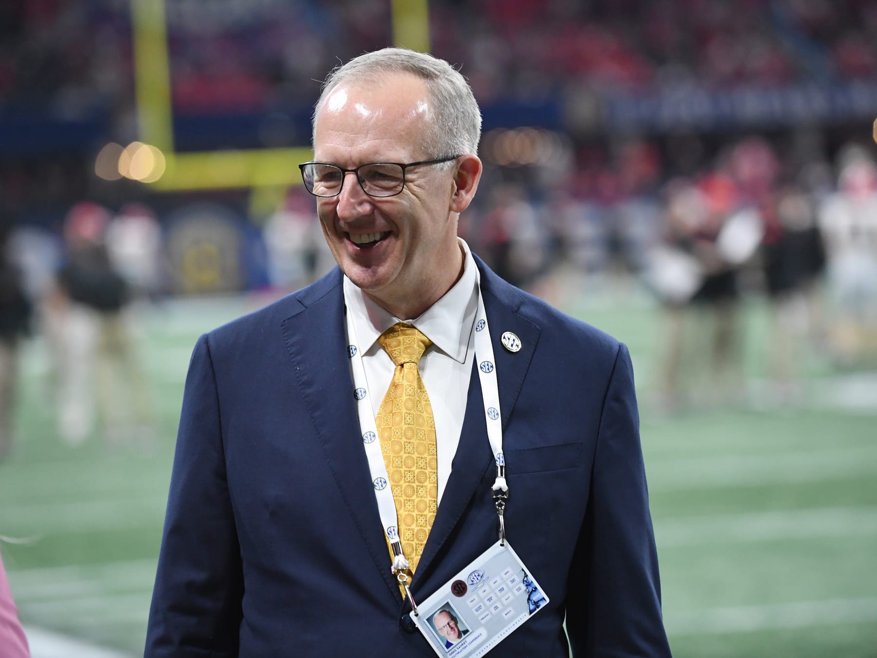 ATLANTA, GA - DECEMBER 04: Greg Sankey, SEC Commissioner before the SEC Championship game between the Alabama Crimson Tide and the Georgia Bulldogs on December 04, 2021, at Mercedes-Benz Stadium in Atlanta, Ga. (Photo by Jeffrey Vest/Icon Sportswire via Getty Images)
