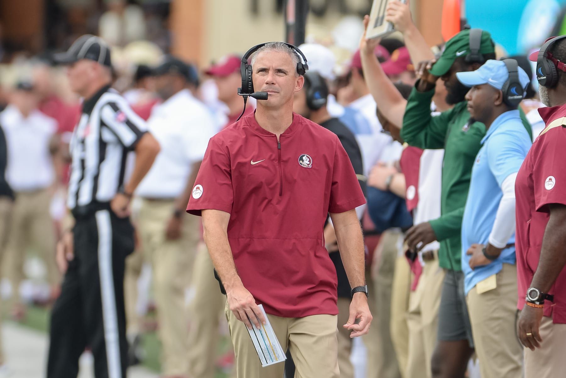 WINSTON-SALEM, NC - SEPTEMBER 18: Florida State Seminoles head coach Mike Norvell during a college football game between the Florida State Seminoles and the Wake Forest Demon Deacons on September 18, 2021, at Truist Field in Winston Salem, NC. (Photo by Brian Bishop/Icon Sportswire via Getty Images)