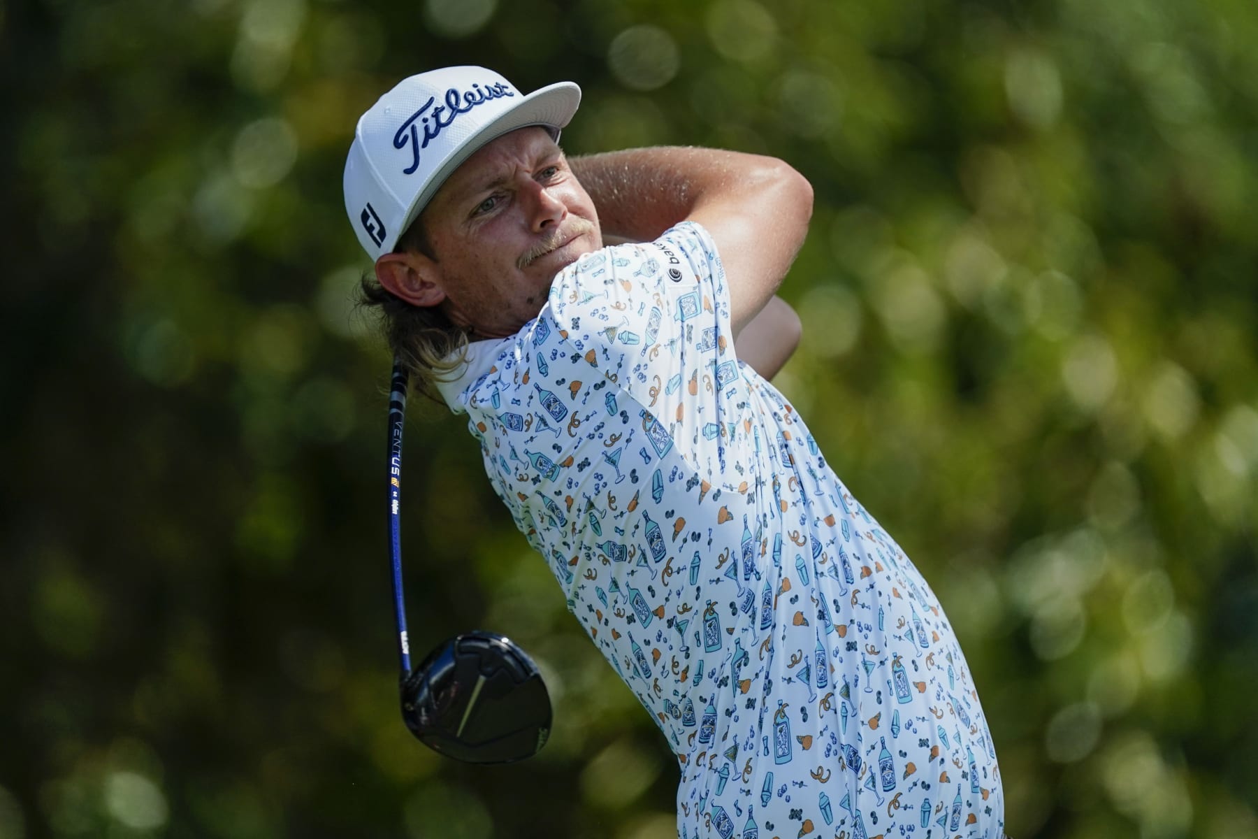 Cameron Smith, of Australia, hits from the third tee during the second round of the Tour Championship golf tournament at East Lake Golf Club, Friday, Aug. 26, 2022, in Atlanta. (AP Photo/John Bazemore)
