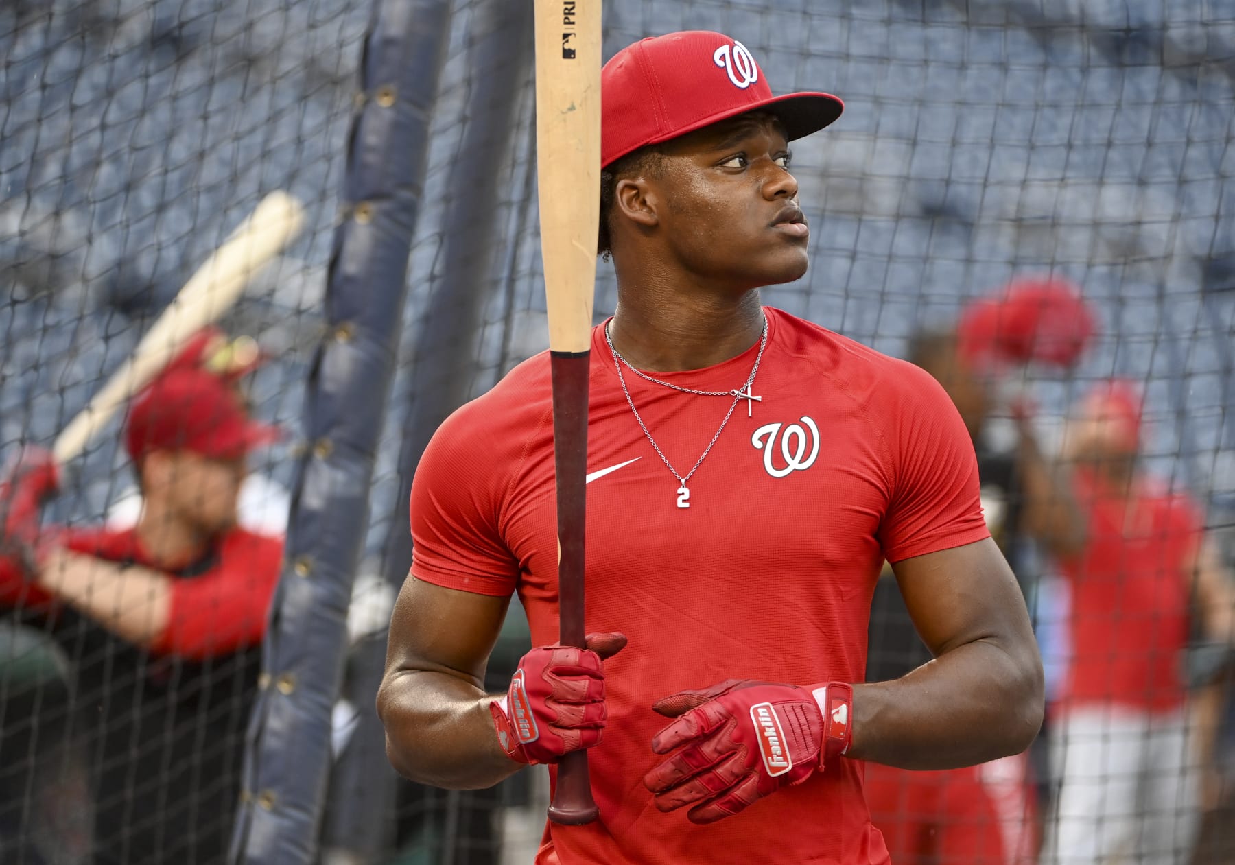 WASHINGTON, DC - JULY 29: Washington Nationals outfielder Elijah Green, 18, was the Nationals first round pick, No. 5 overall, works out with the team at Nationals Park. Photo by Jonathan Newton/The Washington Post via Getty Images)