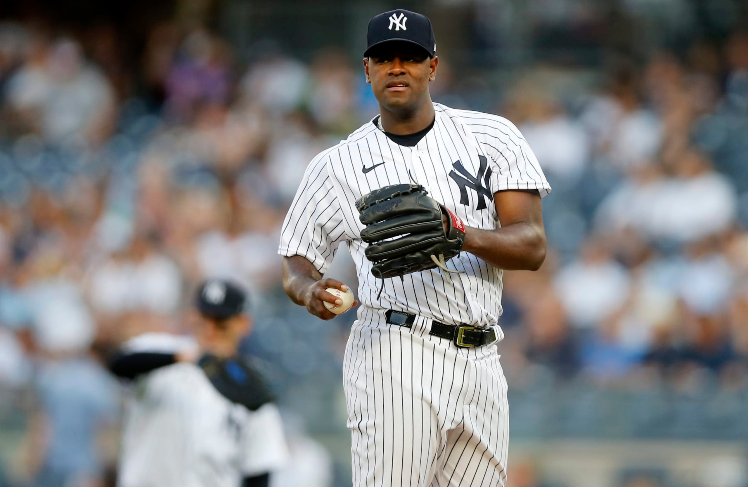 NEW YORK, NEW YORK - JULY 13:  Luis Severino #40 of the New York Yankees in action against the Cincinnati Reds at Yankee Stadium on July 13, 2022 in New York City. The Yankees defeated the Reds 7-6 in ten innings. (Photo by Jim McIsaac/Getty Images)