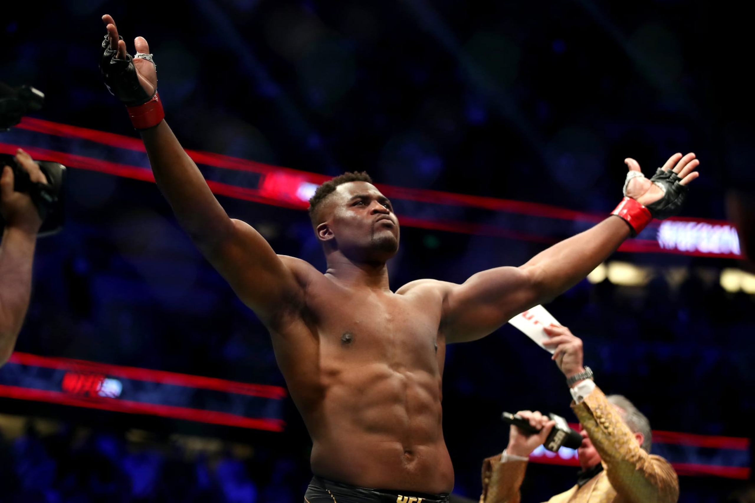 ANAHEIM, CALIFORNIA - JANUARY 22: Francis Ngannou of Cameroon looks on prior to the heavyweight title fight against Ciryl Gane of France during the UFC 270 event at Honda Center on January 22, 2022 in Anaheim, California. (Photo by Katelyn Mulcahy/Getty Images) ANAHEIM, CALIFORNIA - JANUARY 22: Francis Ngannou of Cameroon looks on prior to the heavyweight title fight against Ciryl Gane of France during the UFC 270 event at Honda Center on January 22, 2022 in Anaheim, California. (Photo by Katelyn Mulcahy/Getty Images)