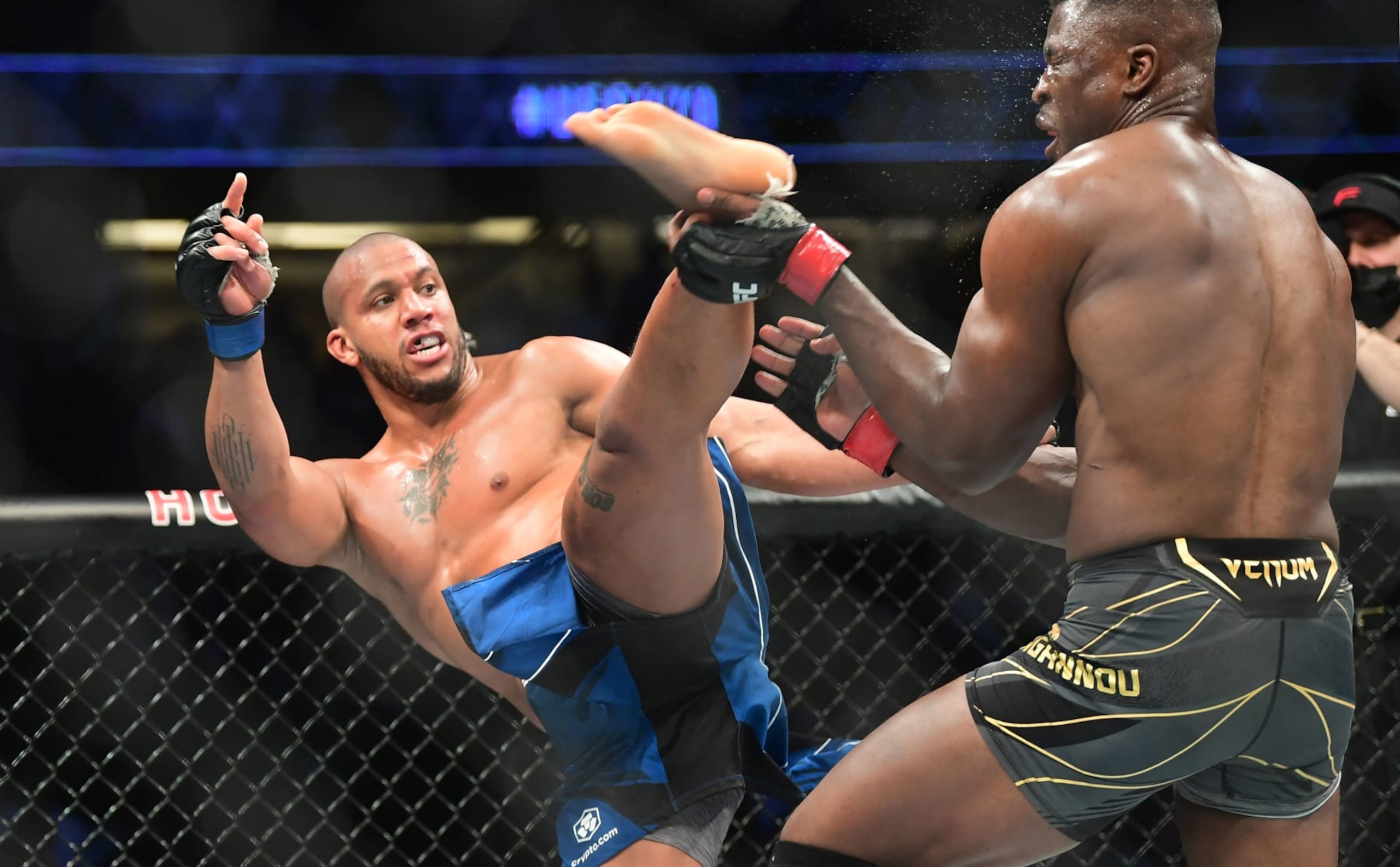 TOPSHOT - France's Ciryl Gane (L) fights reigning champion Francis Ngannou in their UFC 270 championship fight in Anaheim on January 22, 2022. (Photo by Frederic J. BROWN / AFP) (Photo by FREDERIC J. BROWN/AFP via Getty Images) TOPSHOT - France's Ciryl Gane (L) fights reigning champion Francis Ngannou in their UFC 270 championship fight in Anaheim on January 22, 2022. (Photo by Frederic J. BROWN / AFP) (Photo by FREDERIC J. BROWN/AFP via Getty Images)