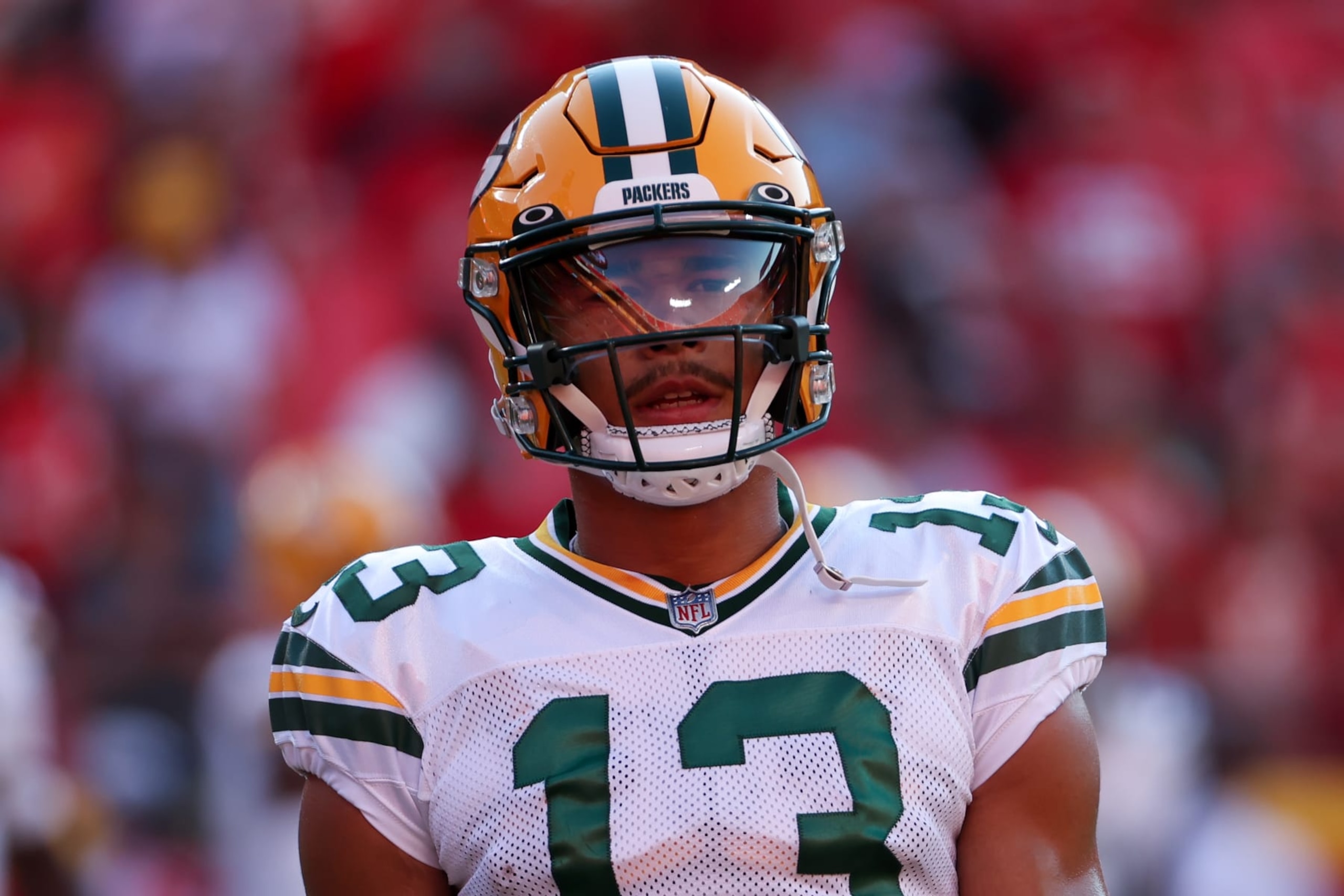 KANSAS CITY, MO - AUGUST 25: Green Bay Packers wide receiver Allen Lazard (13) before an NFL preseason game between the Green Bay Packers and Kansas City Chiefs on August 25, 2022 at GEHA Field at Arrowhead Stadium in Kansas City, MO. (Photo by Scott Winters/Icon Sportswire via Getty Images) KANSAS CITY, MO - AUGUST 25: Green Bay Packers wide receiver Allen Lazard (13) before an NFL preseason game between the Green Bay Packers and Kansas City Chiefs on August 25, 2022 at GEHA Field at Arrowhead Stadium in Kansas City, MO. (Photo by Scott Winters/Icon Sportswire via Getty Images)