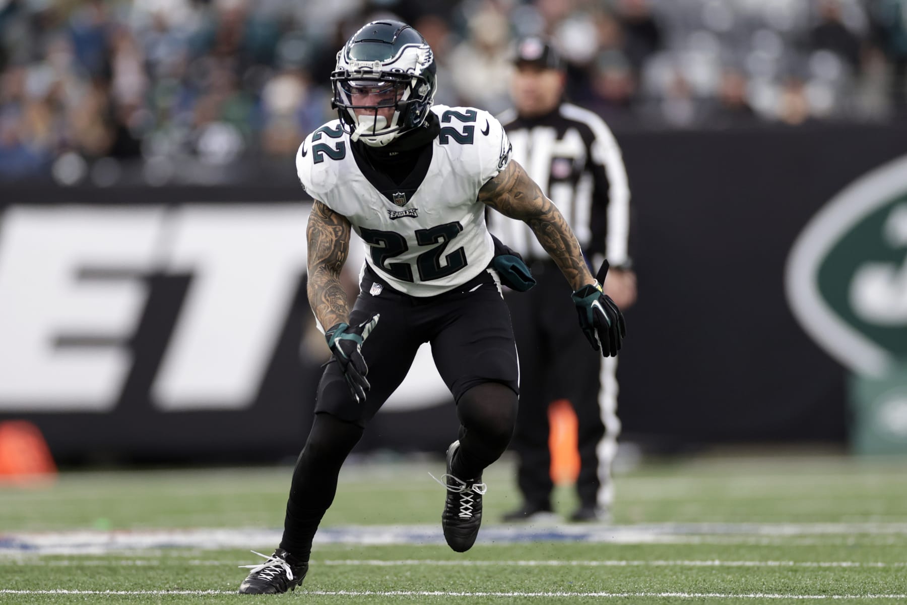 Philadelphia Eagles free safety Marcus Epps (22) defends against the New York Jets during an NFL football game, Sunday, Dec. 5, 2021, in East Rutherford, N.J. (AP Photo/Adam Hunger)