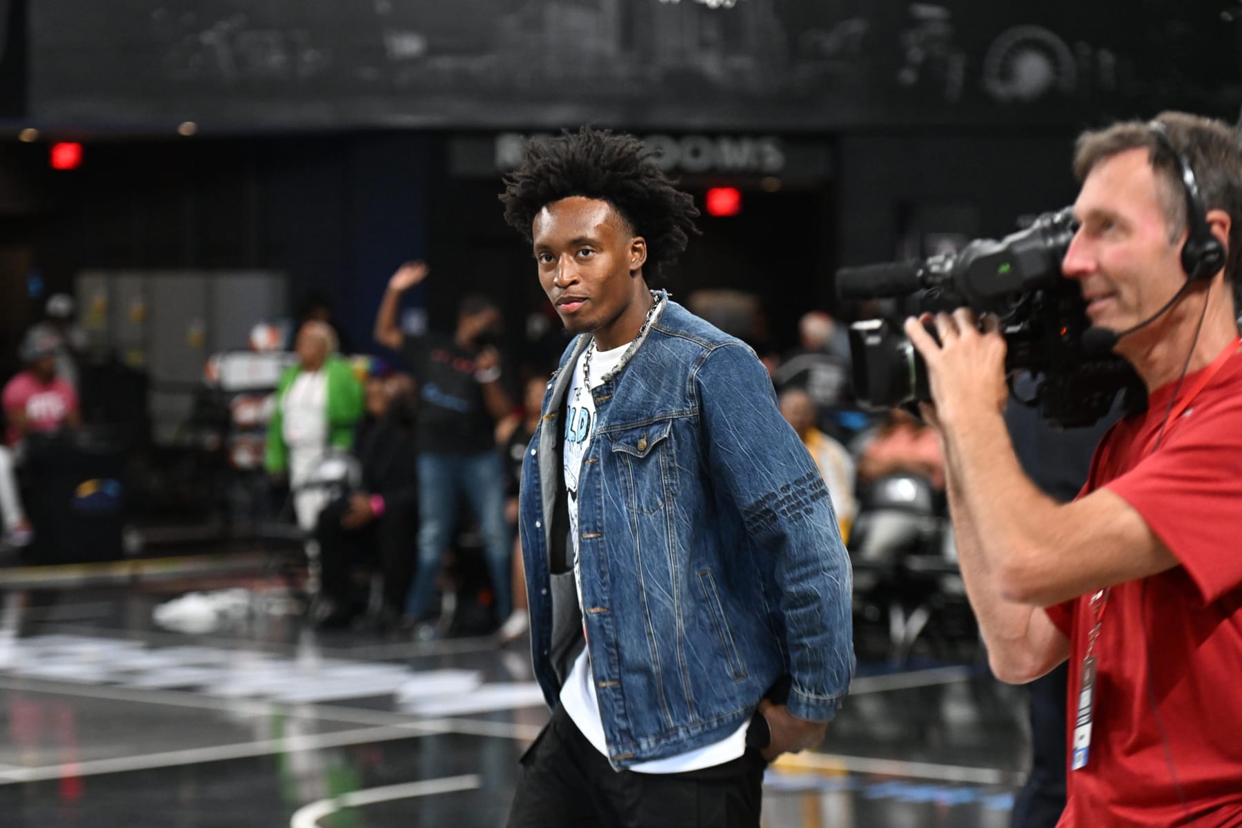 COLLEGE PARK, GA - JUNE 1: Collin Sexton #2 of the Cleveland Cavaliers attends the game between the Minnesota Lynx and the Atlanta Dream on June 1, 2022 at Gateway Center Arena in College Park, Georgia.  NOTE TO USER: User expressly acknowledges and agrees that, by downloading and/or using this Photograph, user is consenting to the terms and conditions of the Getty Images License Agreement. Mandatory Copyright Notice: Copyright 2022 NBAE (Photo by Adam Hagy/NBAE via Getty Images)