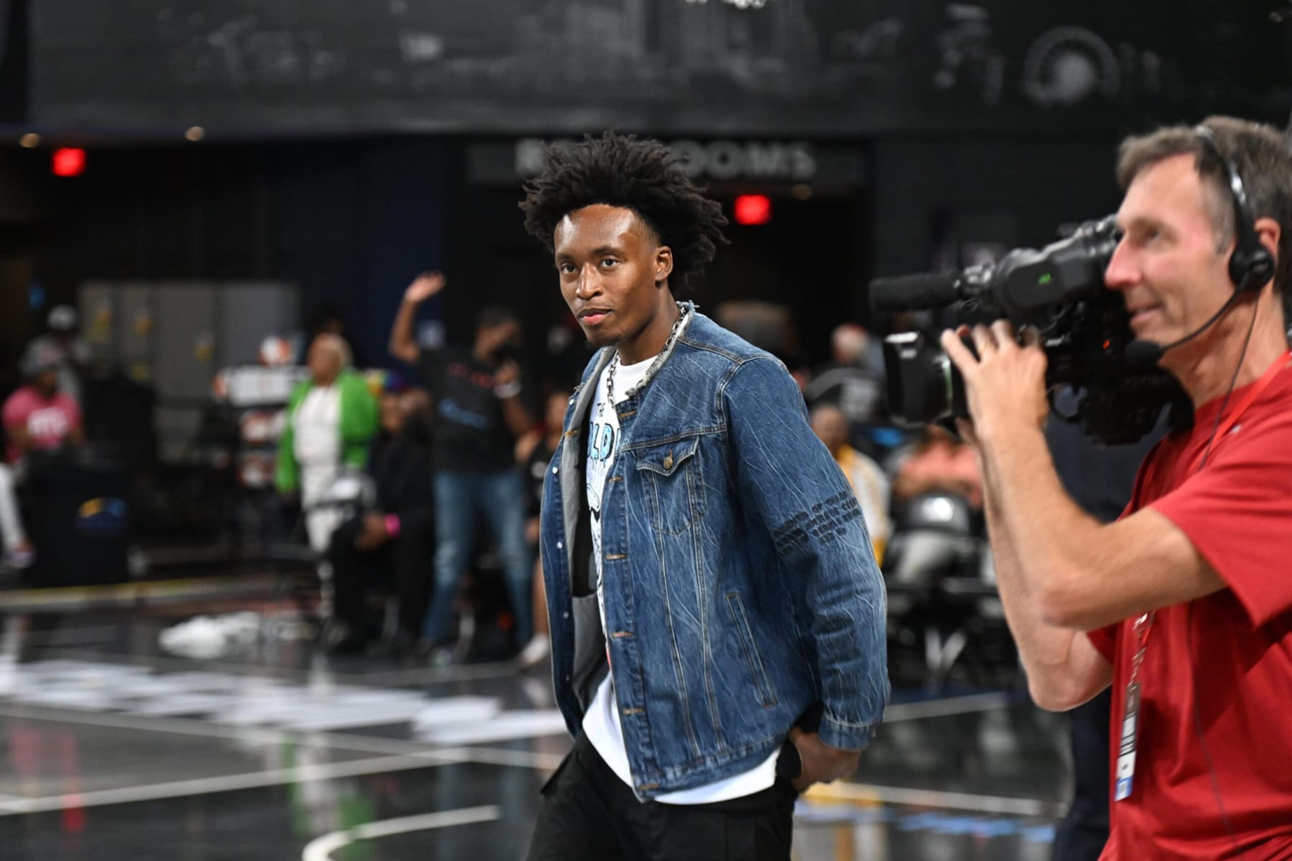 COLLEGE PARK, GA - JUNE 1: Collin Sexton #2 of the Cleveland Cavaliers attends the game between the Minnesota Lynx and the Atlanta Dream on June 1, 2022 at Gateway Center Arena in College Park, Georgia.  NOTE TO USER: User expressly acknowledges and agrees that, by downloading and/or using this Photograph, user is consenting to the terms and conditions of the Getty Images License Agreement. Mandatory Copyright Notice: Copyright 2022 NBAE (Photo by Adam Hagy/NBAE via Getty Images)