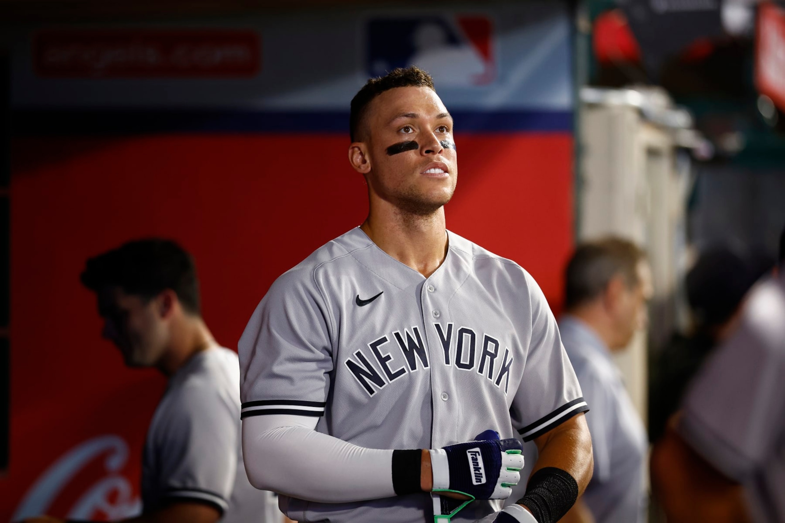 ANAHEIM, CALIFORNIA - AUGUST 30:  Aaron Judge #99 of the New York Yankees at Angel Stadium of Anaheim on August 30, 2022 in Anaheim, California. (Photo by Ronald Martinez/Getty Images)