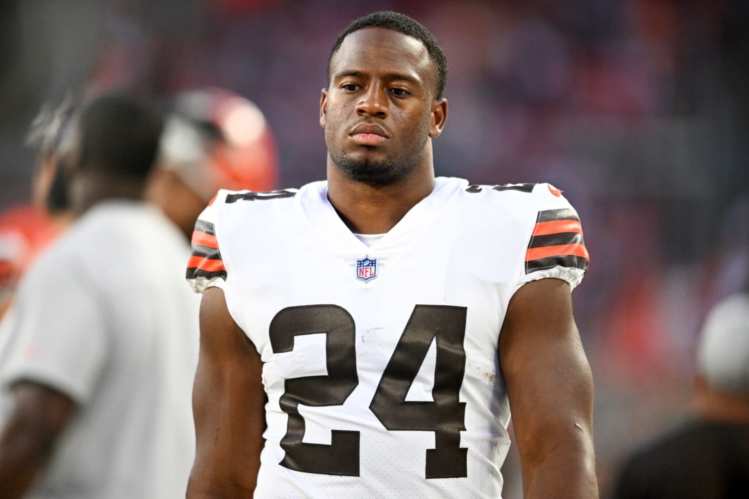 CLEVELAND, OH - AUGUST 27: Nick Chubb #24 of the Cleveland Browns looks on during the first half of a preseason game against the Chicago Bears at FirstEnergy Stadium on August 27, 2022 in Cleveland, Ohio. (Photo by Nick Cammett/Getty Images) CLEVELAND, OH - AUGUST 27: Nick Chubb #24 of the Cleveland Browns looks on during the first half of a preseason game against the Chicago Bears at FirstEnergy Stadium on August 27, 2022 in Cleveland, Ohio. (Photo by Nick Cammett/Getty Images)