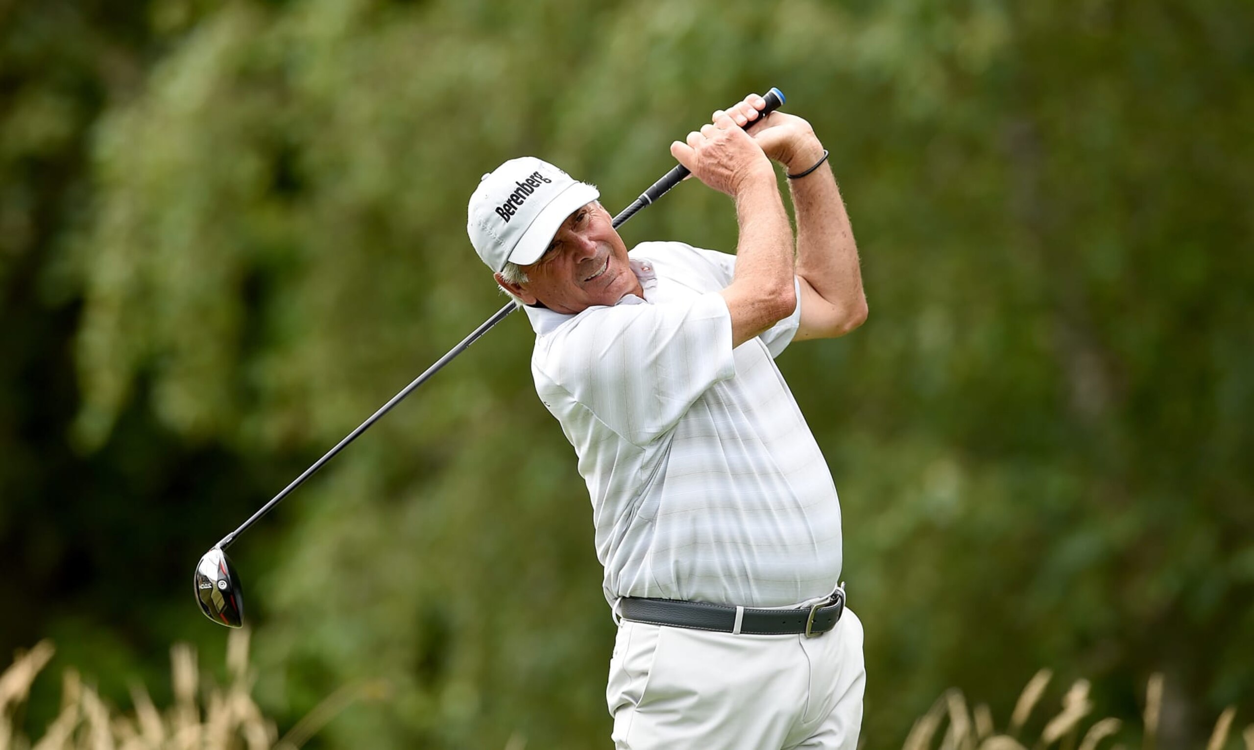 SNOQUALMIE, WASHINGTON - AUGUST 13: Fred Couples hits his tee shot on the fifth hole during the second round of the Boeing Classic at The Club at Snoqualmie Ridge on August 13, 2022 in Snoqualmie, Washington. (Photo by Steve Dykes/Getty Images)