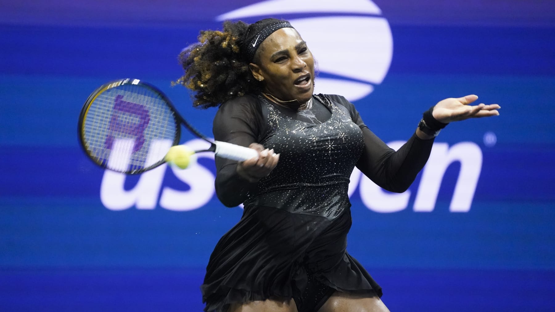 Serena Williams, of the United States, scores the winning point in a tiebreak with Ajla Tomljanovic, of Australia, during the third round of the U.S. Open tennis championships, Friday, Sept. 2, 2022, in New York. (AP Photo/John Minchillo)