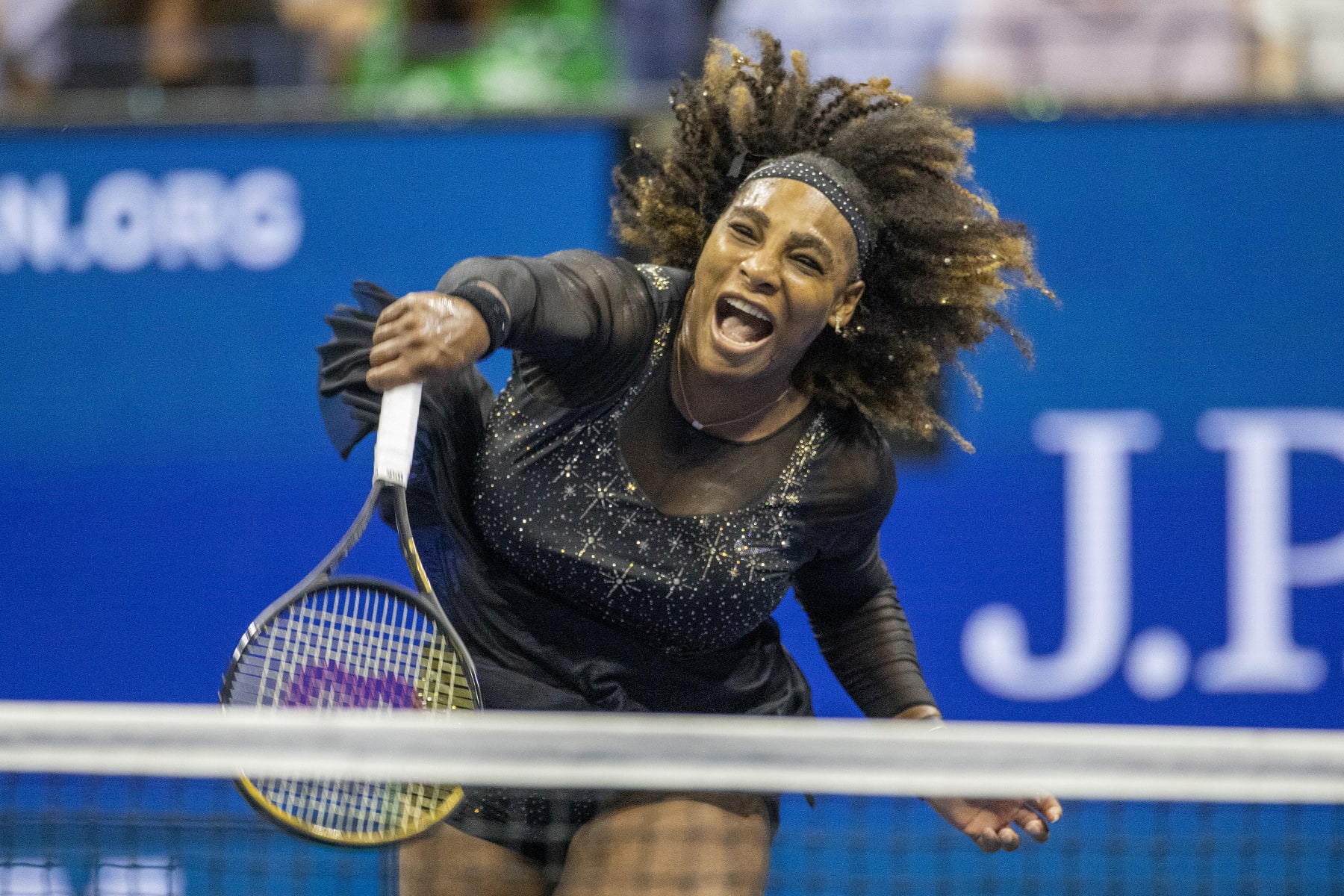 NEW YORK, USA, September 02:    Serena Williams of the United States in action against Ajla Tomljanovic of Australia on Arthur Ashe Stadium in the Women's Singles third round match during the US Open Tennis Championship 2022 at the USTA National Tennis Centre on September 2nd 2022 in Flushing, Queens, New York City.  (Photo by Tim Clayton/Corbis via Getty Images)