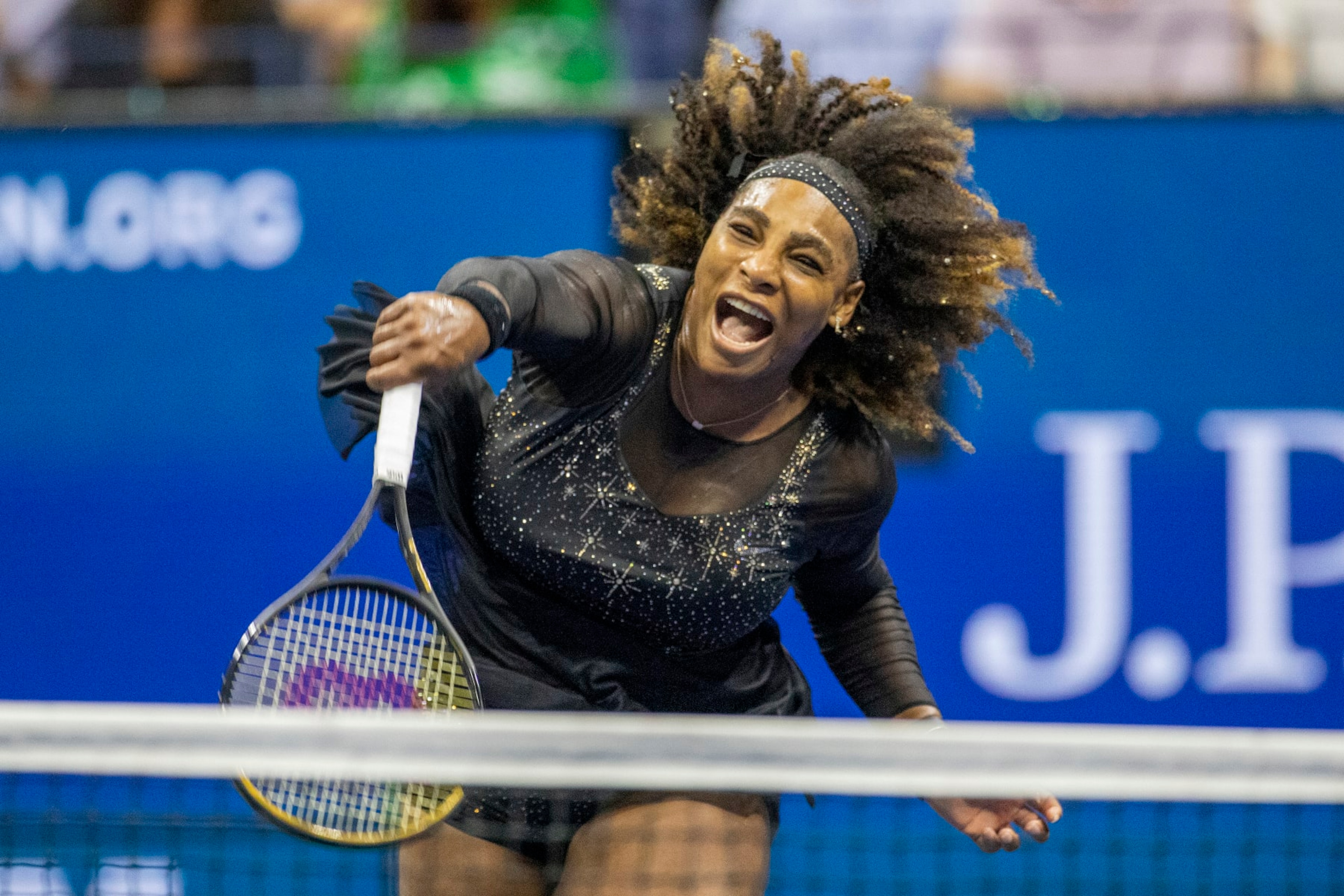 NEW YORK, USA, September 02:    Serena Williams of the United States in action against Ajla Tomljanovic of Australia on Arthur Ashe Stadium in the Women's Singles third round match during the US Open Tennis Championship 2022 at the USTA National Tennis Centre on September 2nd 2022 in Flushing, Queens, New York City.  (Photo by Tim Clayton/Corbis via Getty Images)