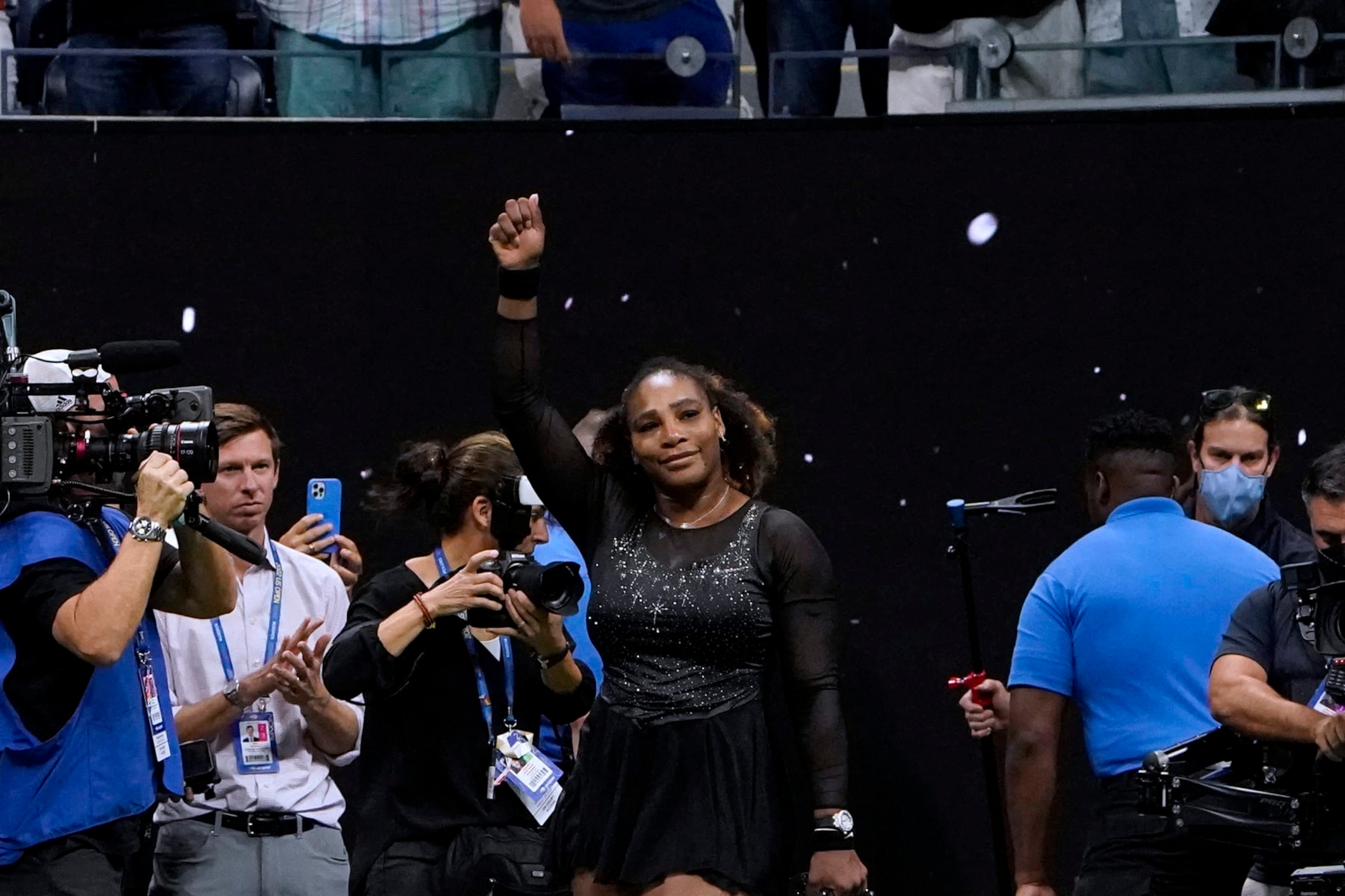 USA's Serena Williams waves to the audience after losing against Australia's Ajla Tomljanovic during their 2022 US Open Tennis tournament women's singles third round match at the USTA Billie Jean King National Tennis Center in New York, on September 2, 2022. (Photo by TIMOTHY A. CLARY / AFP) (Photo by TIMOTHY A. CLARY/AFP via Getty Images) USA's Serena Williams waves to the audience after losing against Australia's Ajla Tomljanovic during their 2022 US Open Tennis tournament women's singles third round match at the USTA Billie Jean King National Tennis Center in New York, on September 2, 2022. (Photo by TIMOTHY A. CLARY / AFP) (Photo by TIMOTHY A. CLARY/AFP via Getty Images)