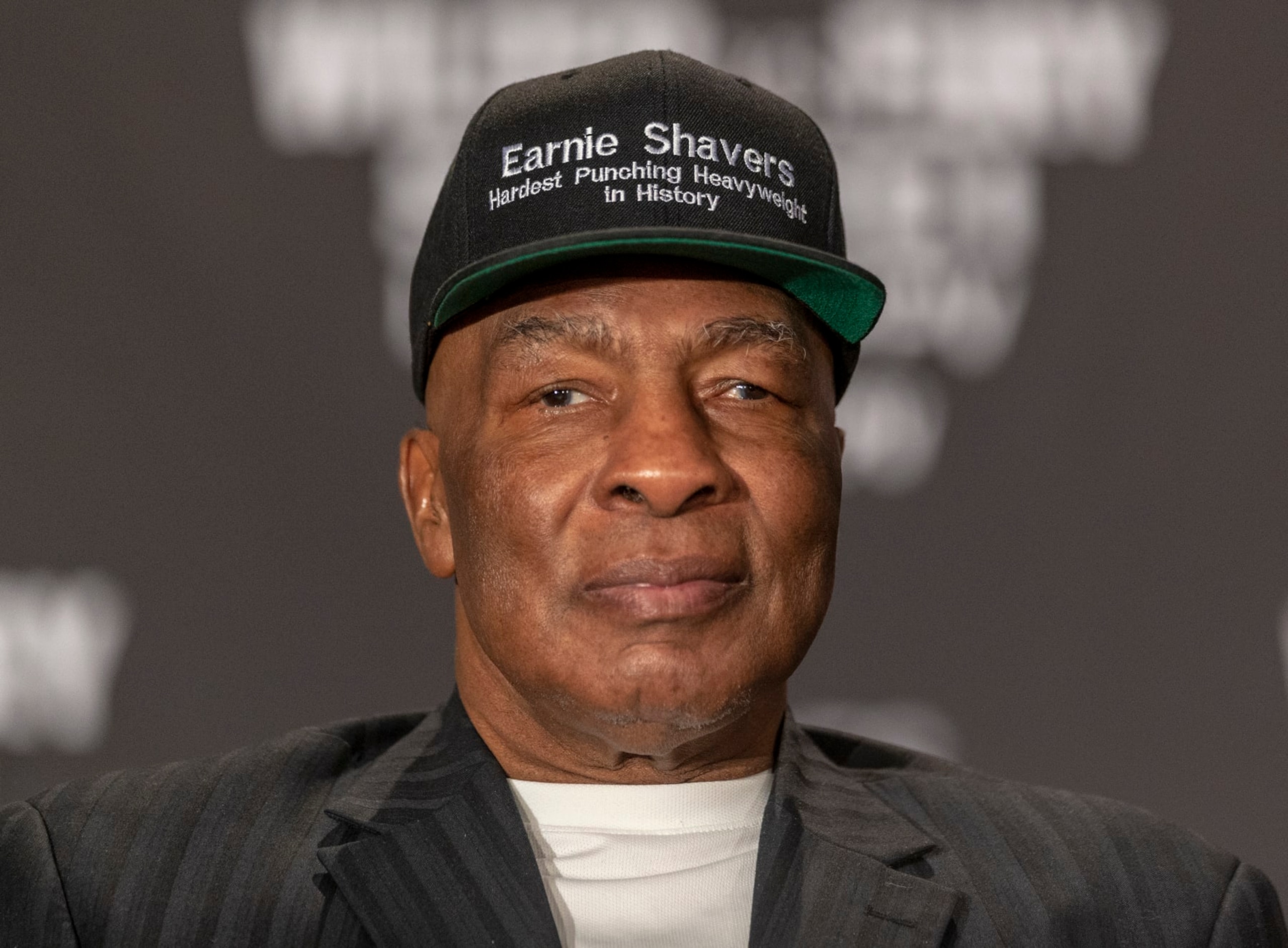 Former heavyweight champion Earnie Shavers talks to the media at a Heavyweight Legends roundtable in Los Angeles Friday, Nov. 30, 2018. (AP Photo/Damian Dovarganes)