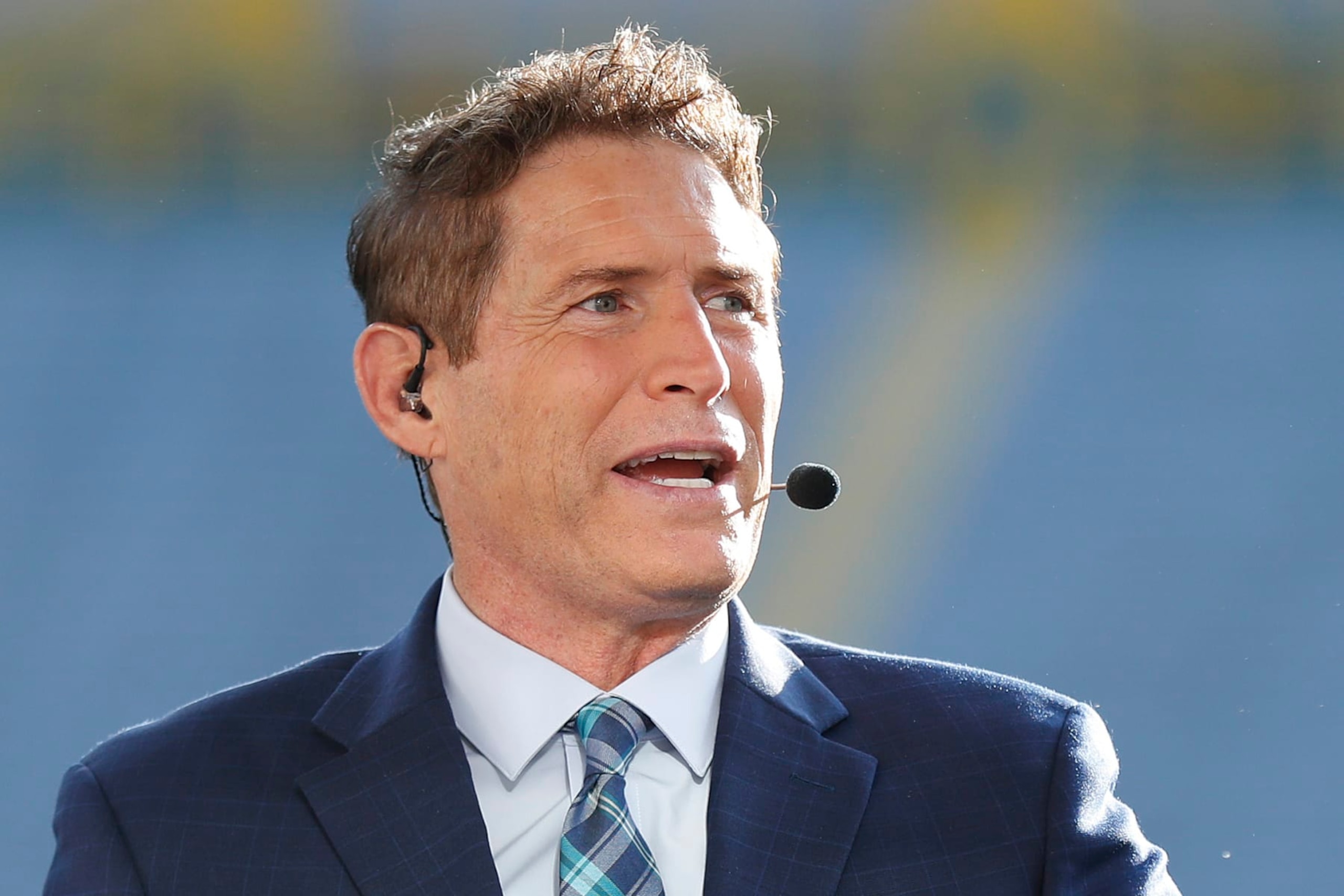 GREEN BAY, WISCONSIN - SEPTEMBER 20: Steve Young looks on from the Monday Night Football set before a game between the Green Bay Packers and the Detroit Lions at Lambeau Field on September 20, 2021 in Green Bay, Wisconsin. (Photo by Wesley Hitt/Getty Images)