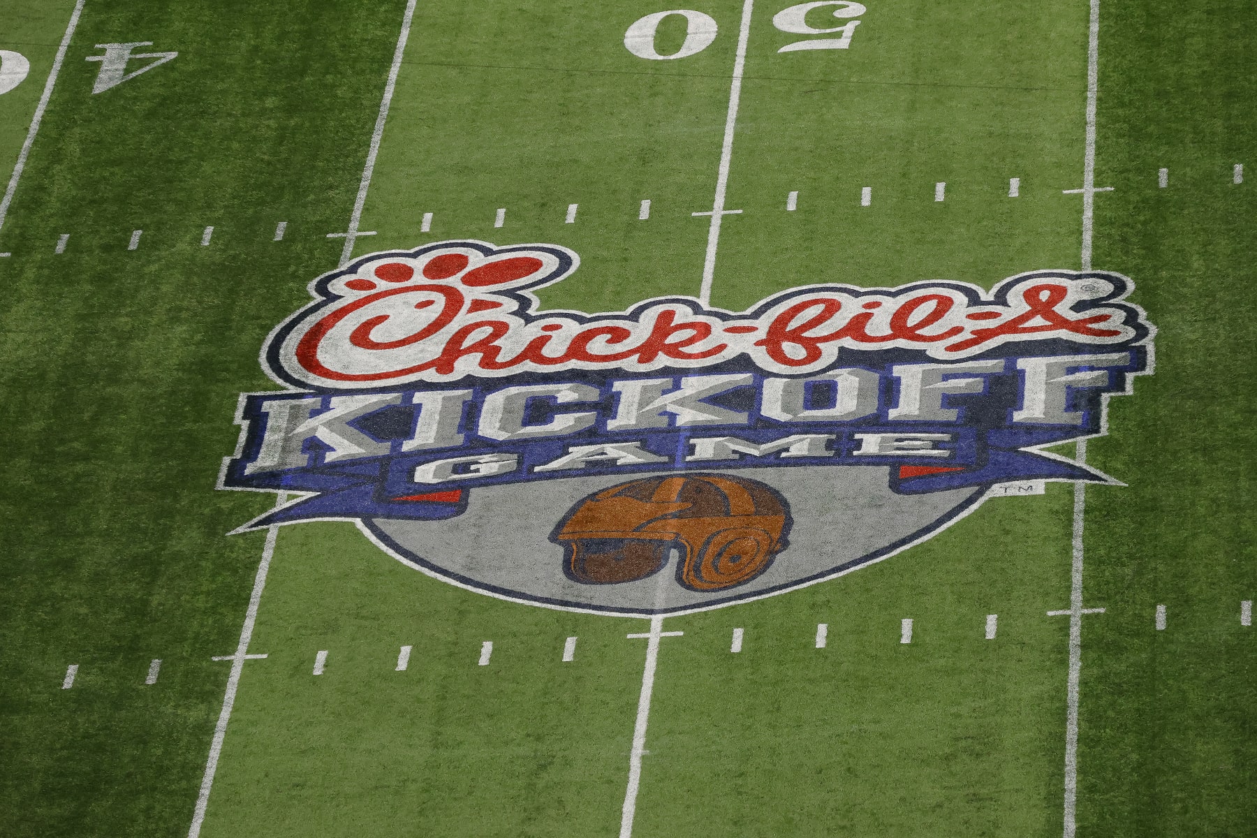 ATLANTA, GA - SEPTEMBER 03: A view of the game logo during the college football game between the defending National Champion Georgia Bulldogs and the Oregon Ducks on September 3, 2022 at Mercedes-Benz Stadium in Atlanta, Georgia.  (Photo by David J. Griffin/Icon Sportswire via Getty Images)