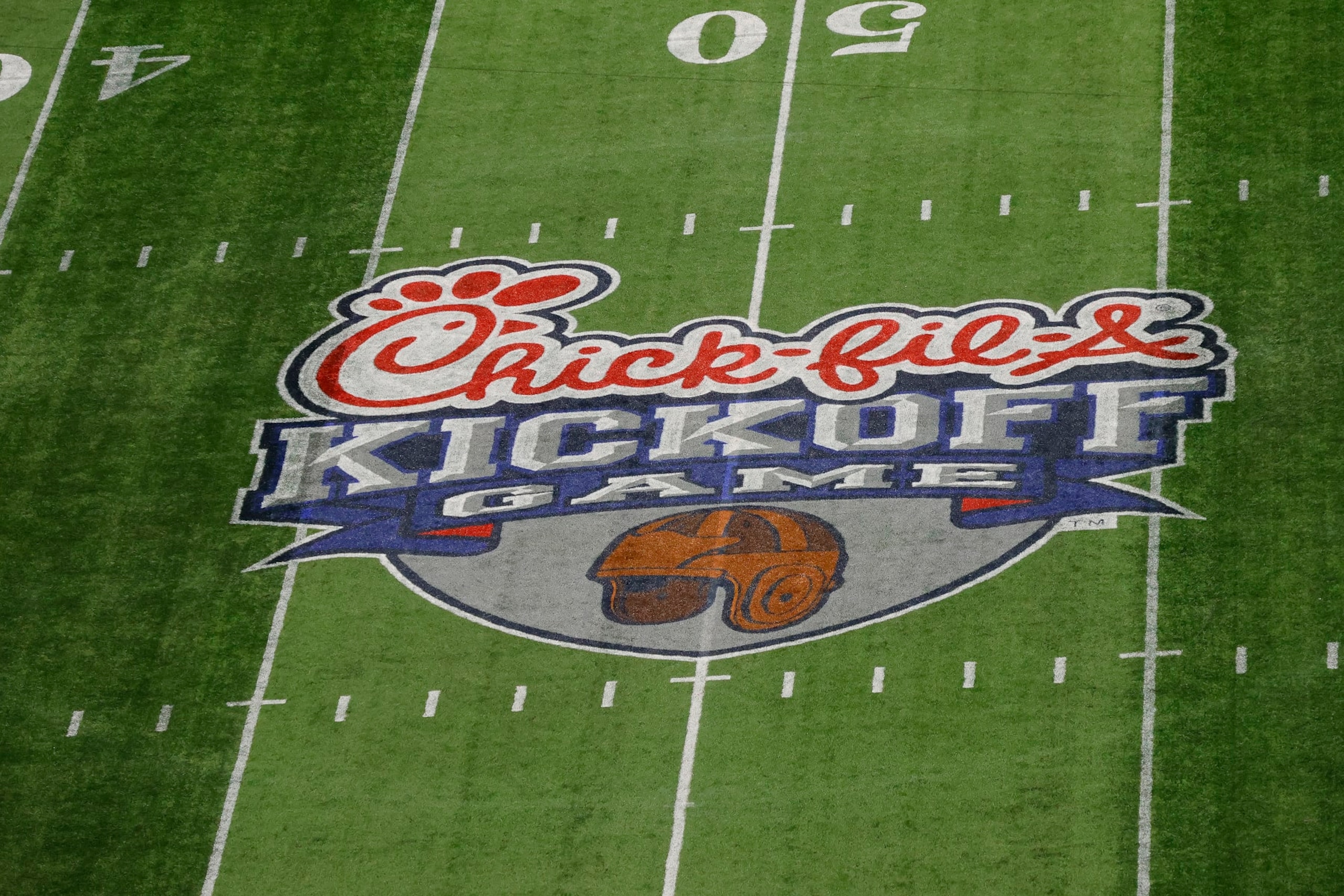 ATLANTA, GA - SEPTEMBER 03: A view of the game logo during the college football game between the defending National Champion Georgia Bulldogs and the Oregon Ducks on September 3, 2022 at Mercedes-Benz Stadium in Atlanta, Georgia.  (Photo by David J. Griffin/Icon Sportswire via Getty Images)