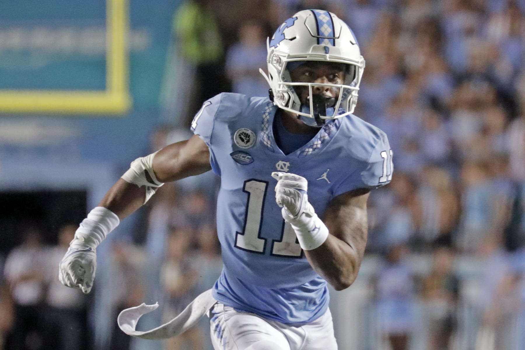 North Carolina's Josh Downs (11) runs a pass pattern during the second half of an NCAA college football game against Florida A&M in Chapel Hill, N.C., Saturday, Aug. 27, 2022. (AP Photo/Chris Seward)
