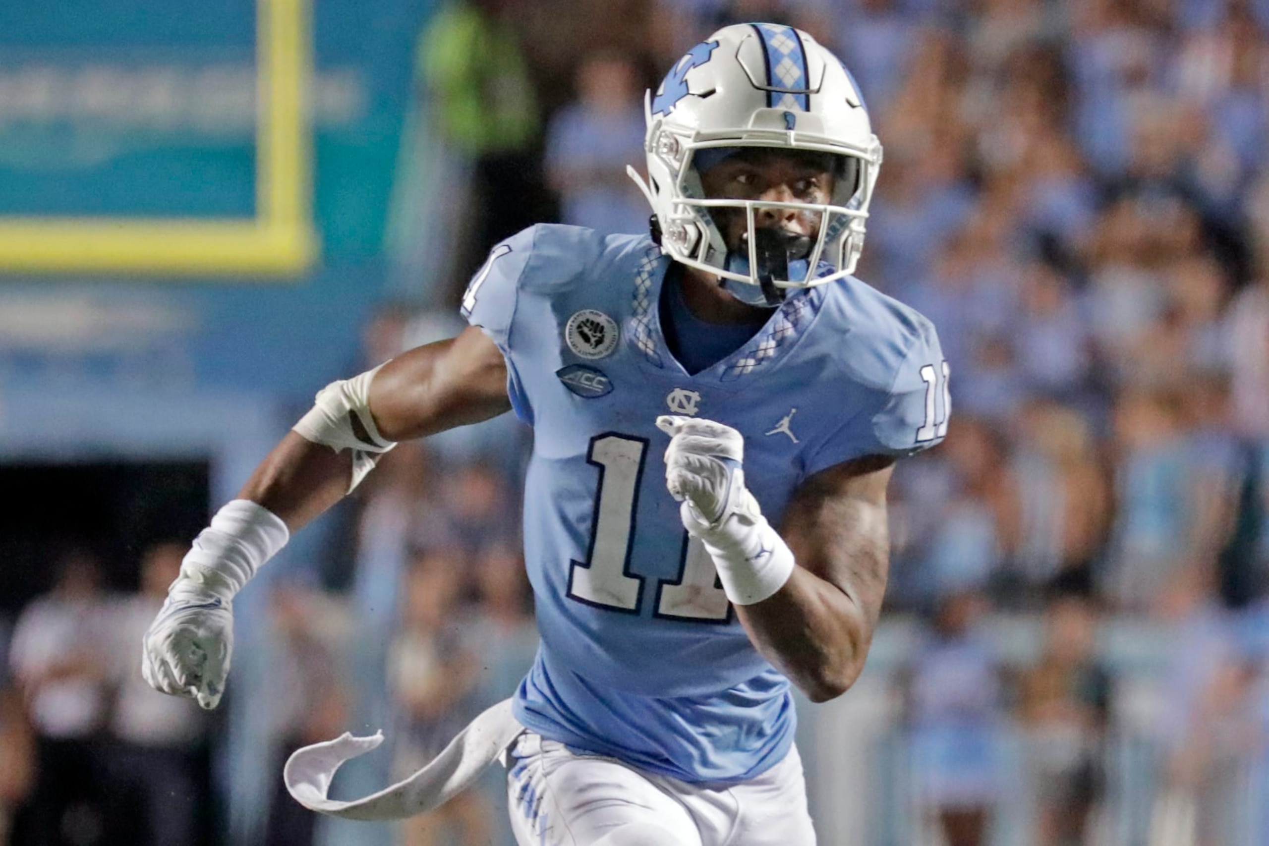 North Carolina's Josh Downs (11) runs a pass pattern during the second half of an NCAA college football game against Florida A&M in Chapel Hill, N.C., Saturday, Aug. 27, 2022. (AP Photo/Chris Seward) North Carolina's Josh Downs (11) runs a pass pattern during the second half of an NCAA college football game against Florida A&M in Chapel Hill, N.C., Saturday, Aug. 27, 2022. (AP Photo/Chris Seward)