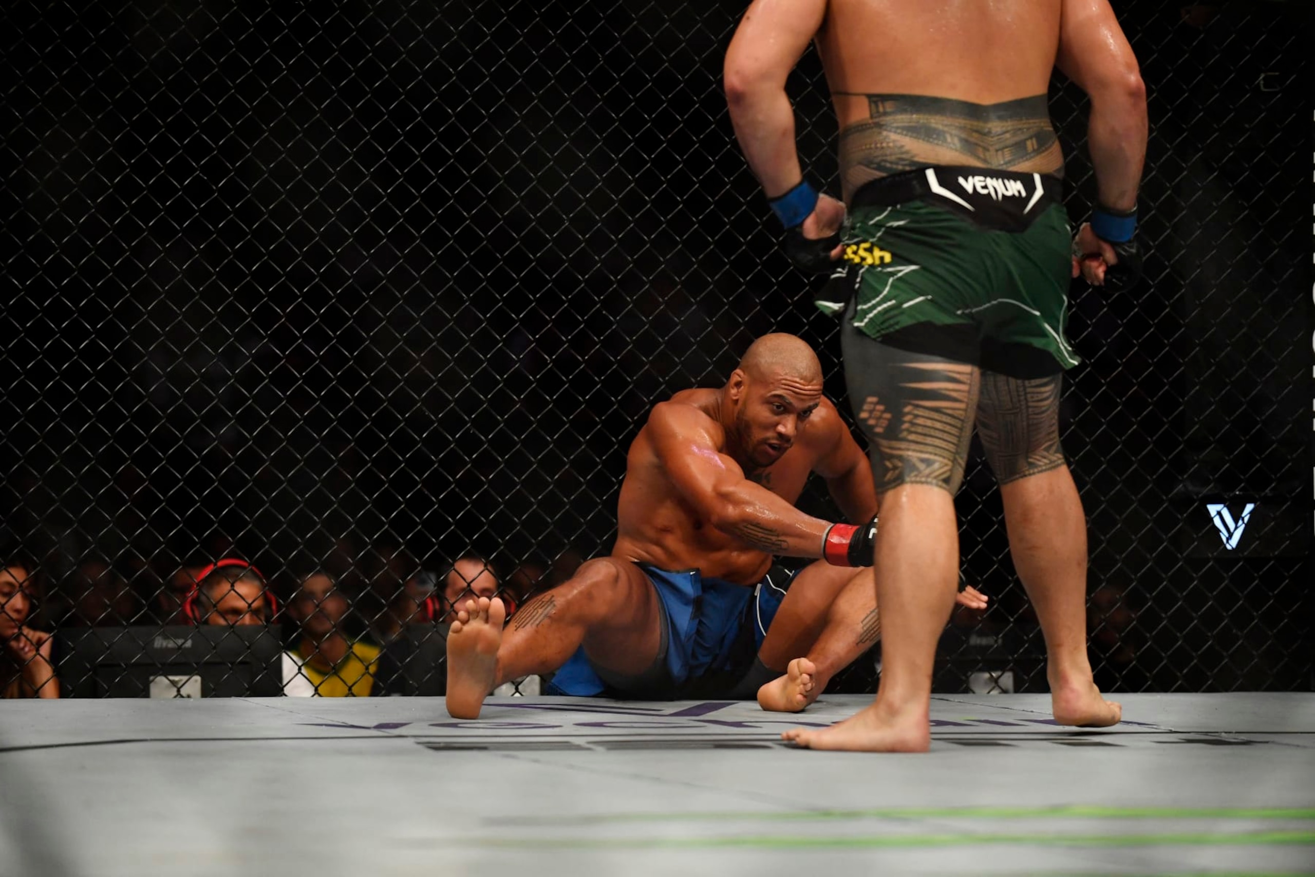 France's Ciryl Gane competes against Australia's Tai Tuivasa in their men's heavyweight fight during the Ultimate Fighting Championship (UFC) event at the Accor Arena in Paris, on September 3, 2022. (Photo by JULIEN DE ROSA / AFP) (Photo by JULIEN DE ROSA/AFP via Getty Images)
