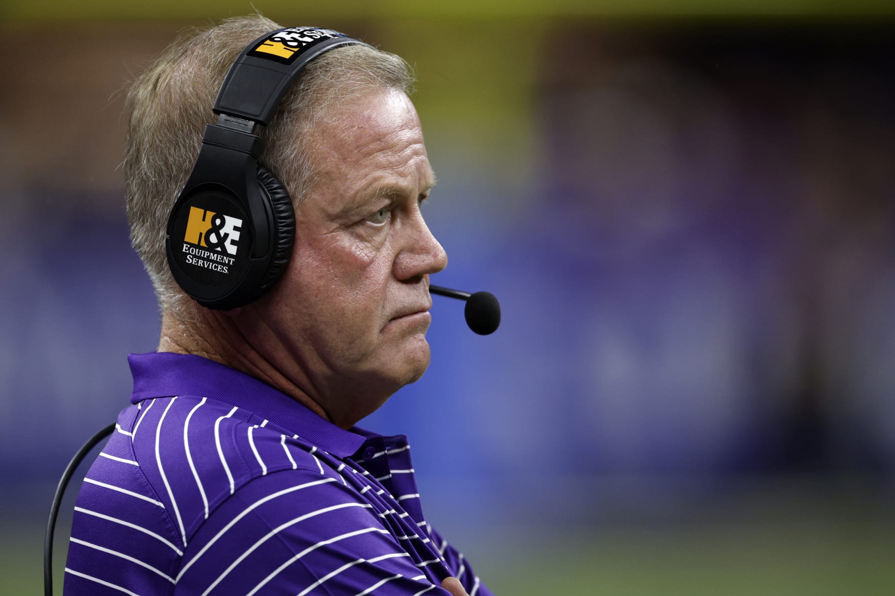 NEW ORLEANS, LOUISIANA - SEPTEMBER 04: Head coach Brian Kelly of LSU Tigers looks on during the game against the Florida State Seminoles at Caesars Superdome on September 04, 2022 in New Orleans, Louisiana. (Photo by Chris Graythen/Getty Images)