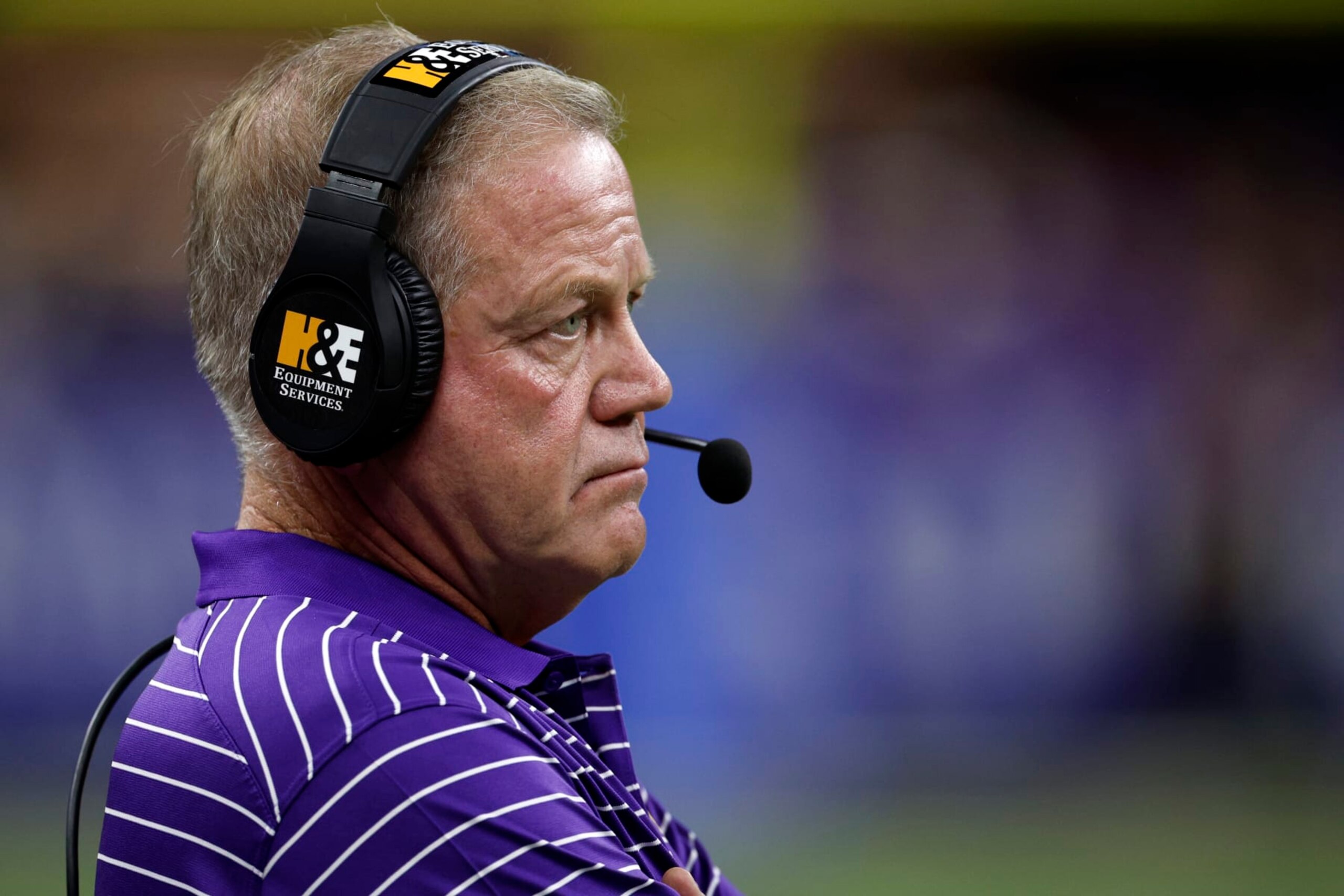 NEW ORLEANS, LOUISIANA - SEPTEMBER 04: Head coach Brian Kelly of LSU Tigers looks on during the game against the Florida State Seminoles at Caesars Superdome on September 04, 2022 in New Orleans, Louisiana. (Photo by Chris Graythen/Getty Images)