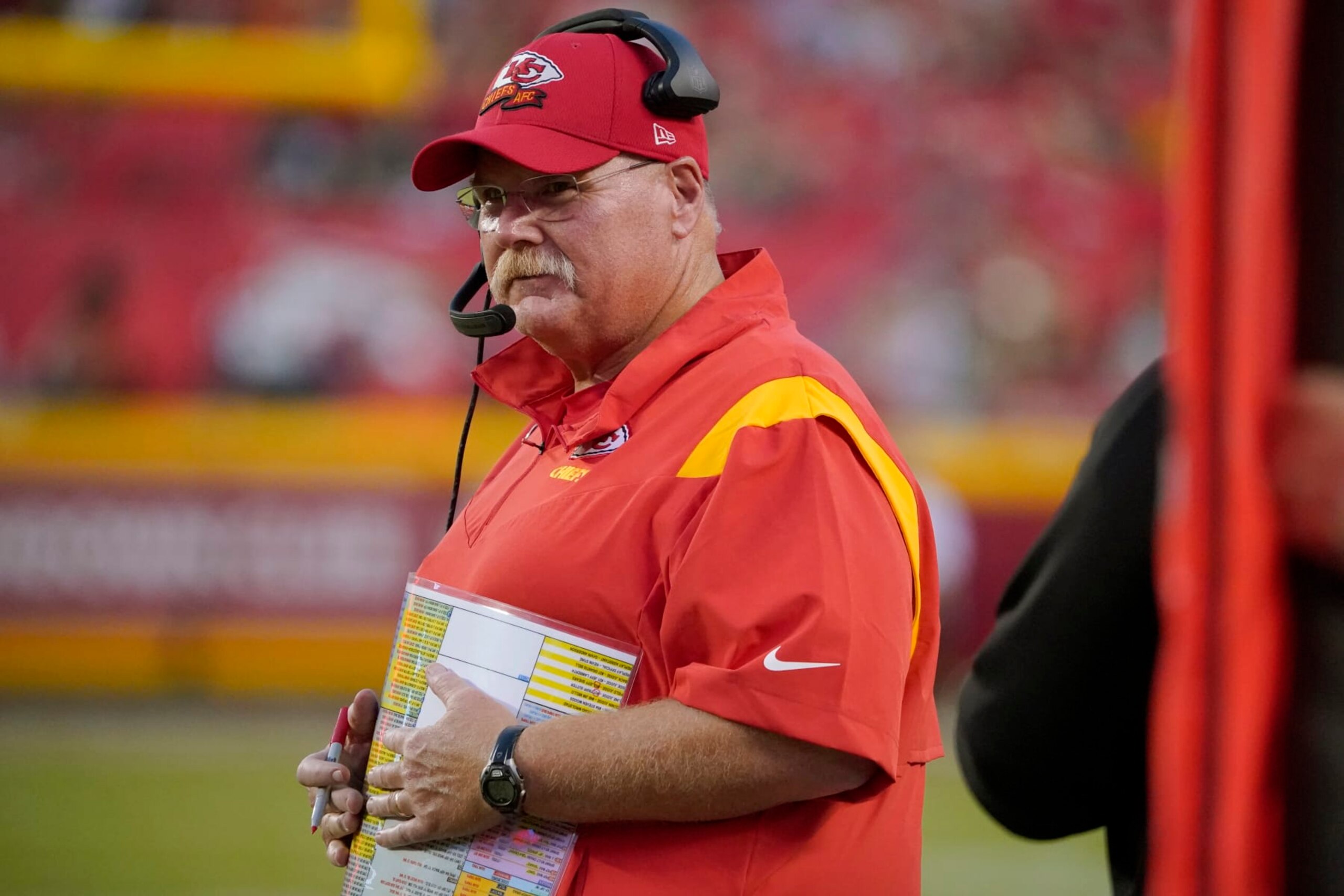 Kansas City Chiefs head coach Andy Reid watches from the sidelines during the first half of an NFL preseason football game against the Green Bay Packers Thursday, Aug. 25, 2022, in Kansas City, Mo. (AP Photo/Ed Zurga) Kansas City Chiefs head coach Andy Reid watches from the sidelines during the first half of an NFL preseason football game against the Green Bay Packers Thursday, Aug. 25, 2022, in Kansas City, Mo. (AP Photo/Ed Zurga)