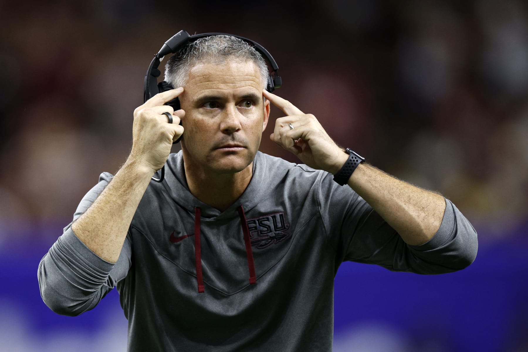NEW ORLEANS, LOUISIANA - SEPTEMBER 04: Head coach Mike Norvell of the Florida State Seminoles reacts during the game against the LSU Tigers at Caesars Superdome on September 04, 2022 in New Orleans, Louisiana. (Photo by Chris Graythen/Getty Images)