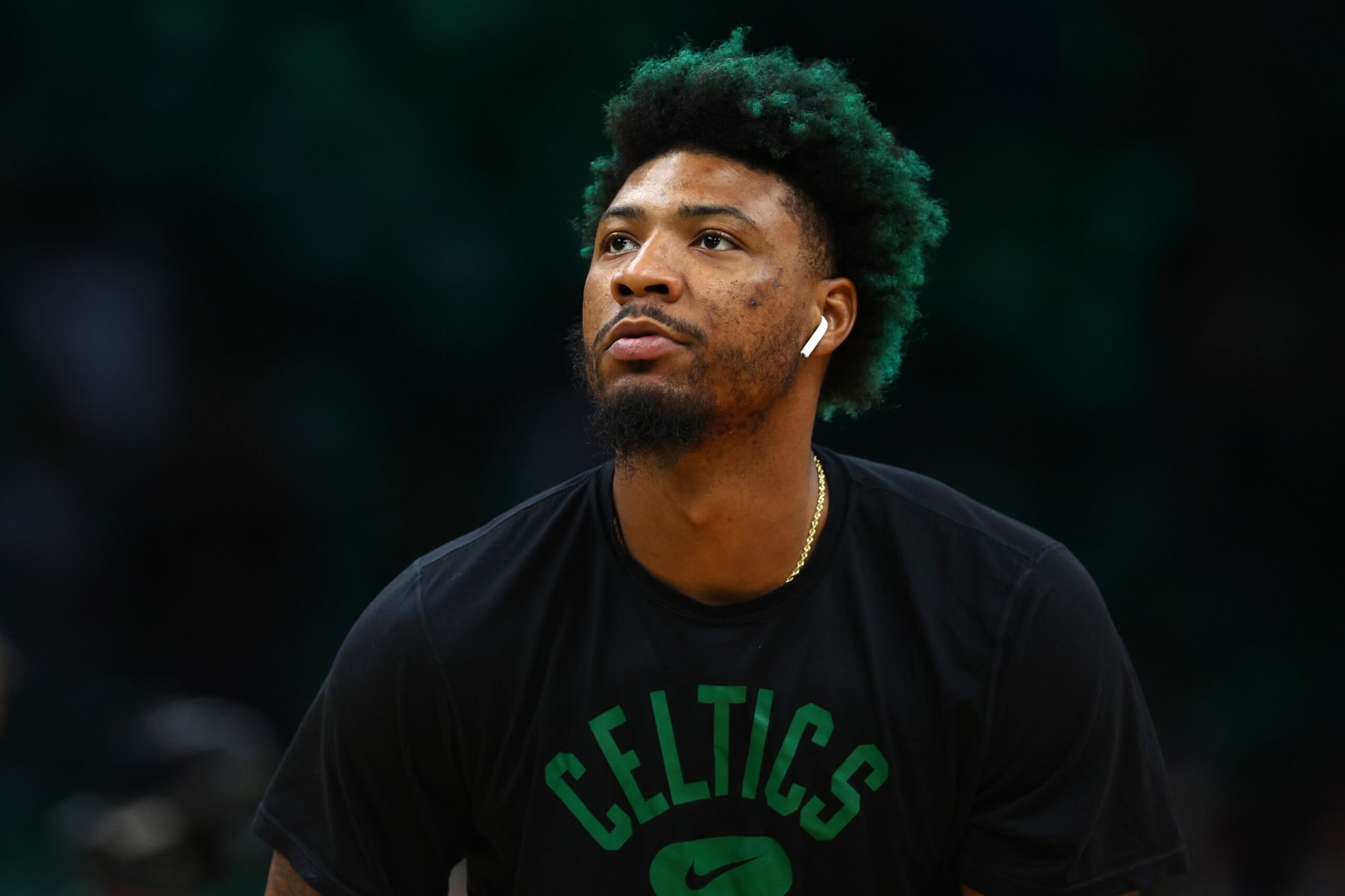 BOSTON, MASSACHUSETTS - JUNE 16: Marcus Smart #36 of the Boston Celtics warms up prior to Game Six of the 2022 NBA Finals against the Golden State Warriors at TD Garden on June 16, 2022 in Boston, Massachusetts. NOTE TO USER: User expressly acknowledges and agrees that, by downloading and/or using this photograph, User is consenting to the terms and conditions of the Getty Images License Agreement. (Photo by Elsa/Getty Images)