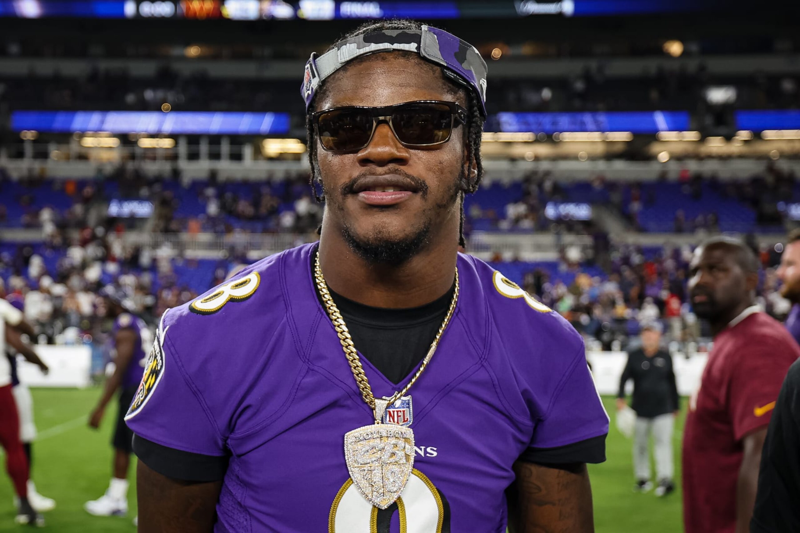 BALTIMORE, MD - AUGUST 27: Lamar Jackson #8 of the Baltimore Ravens looks on after the preseason game against the Washington Commanders at M&T Bank Stadium on August 27, 2022 in Baltimore, Maryland. (Photo by Scott Taetsch/Getty Images) BALTIMORE, MD - AUGUST 27: Lamar Jackson #8 of the Baltimore Ravens looks on after the preseason game against the Washington Commanders at M&T Bank Stadium on August 27, 2022 in Baltimore, Maryland. (Photo by Scott Taetsch/Getty Images)