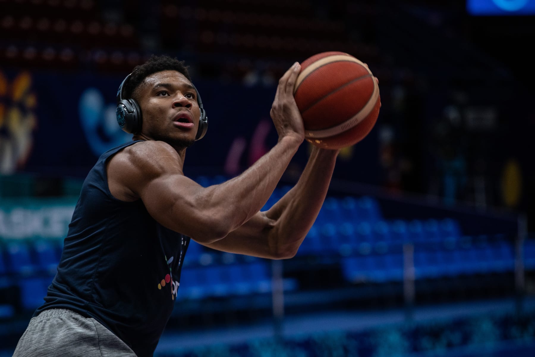 MILAN, ITALY - SEPTEMBER 03: Giannis Antetokounmpo, #34 of Greece, war. s up prior the FIBA EuroBasket 2022 group C match between Greece and Italy at Forum di Assago on September 03, 2022 in Milan, Italy. (Photo by Emanuele Cremaschi/Getty Images)