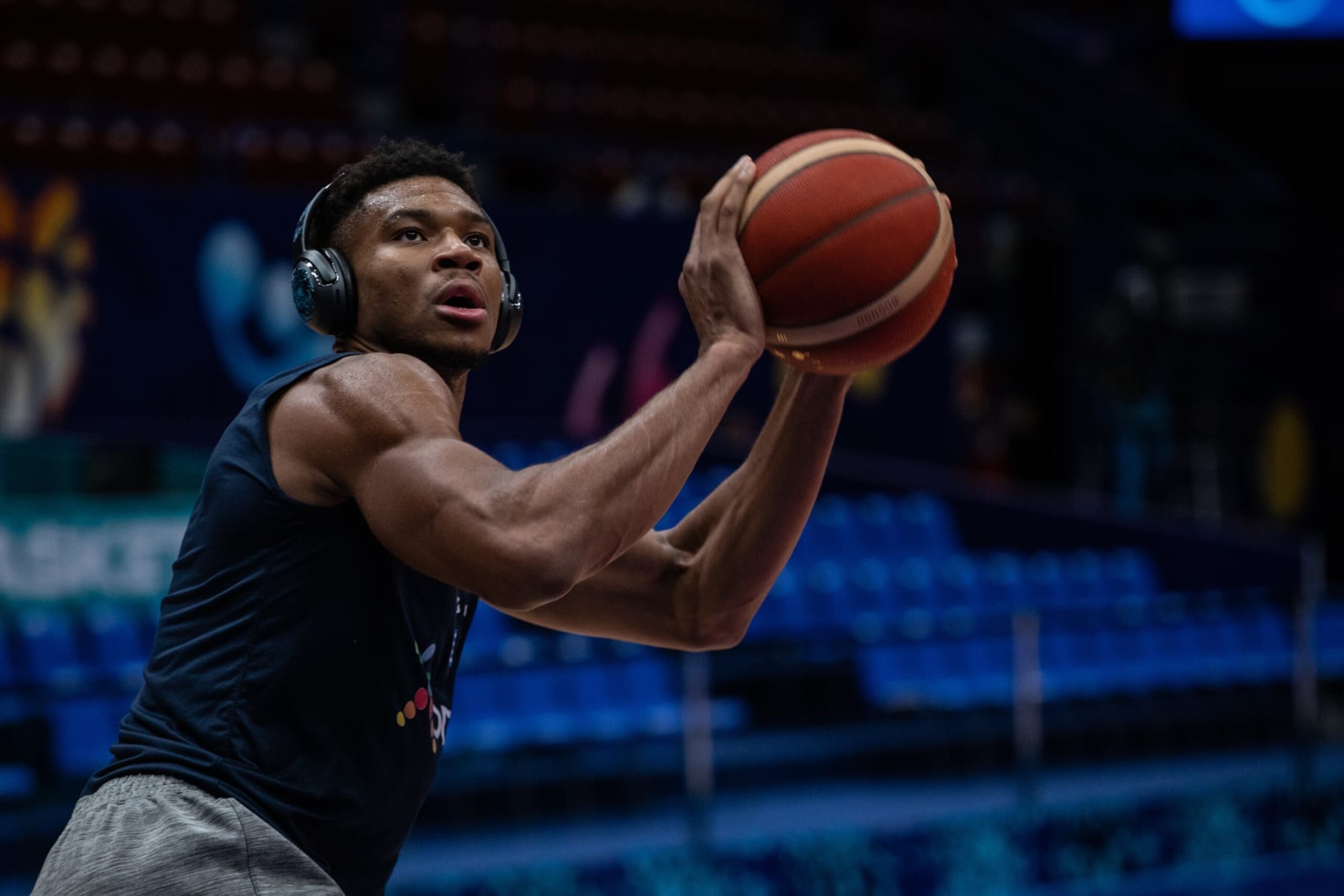 MILAN, ITALY - SEPTEMBER 03: Giannis Antetokounmpo, #34 of Greece, war. s up prior the FIBA EuroBasket 2022 group C match between Greece and Italy at Forum di Assago on September 03, 2022 in Milan, Italy. (Photo by Emanuele Cremaschi/Getty Images)
