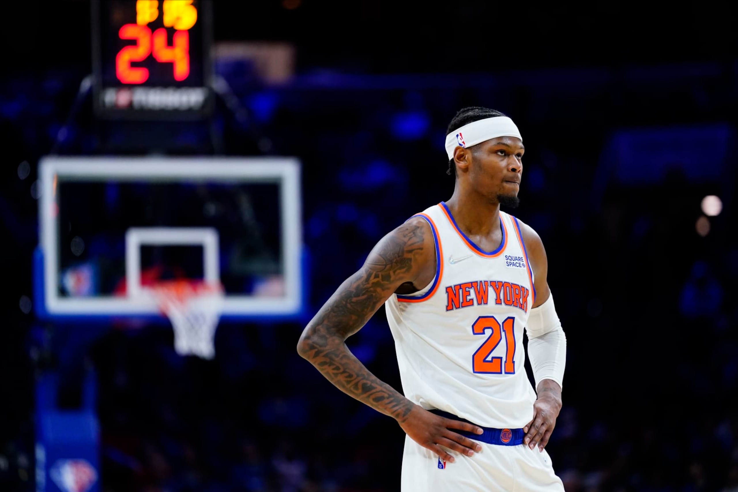 New York Knicks' Cam Reddish plays during an NBA basketball game, Wednesday, March 2, 2022, in Philadelphia. (AP Photo/Matt Slocum) New York Knicks' Cam Reddish plays during an NBA basketball game, Wednesday, March 2, 2022, in Philadelphia. (AP Photo/Matt Slocum)