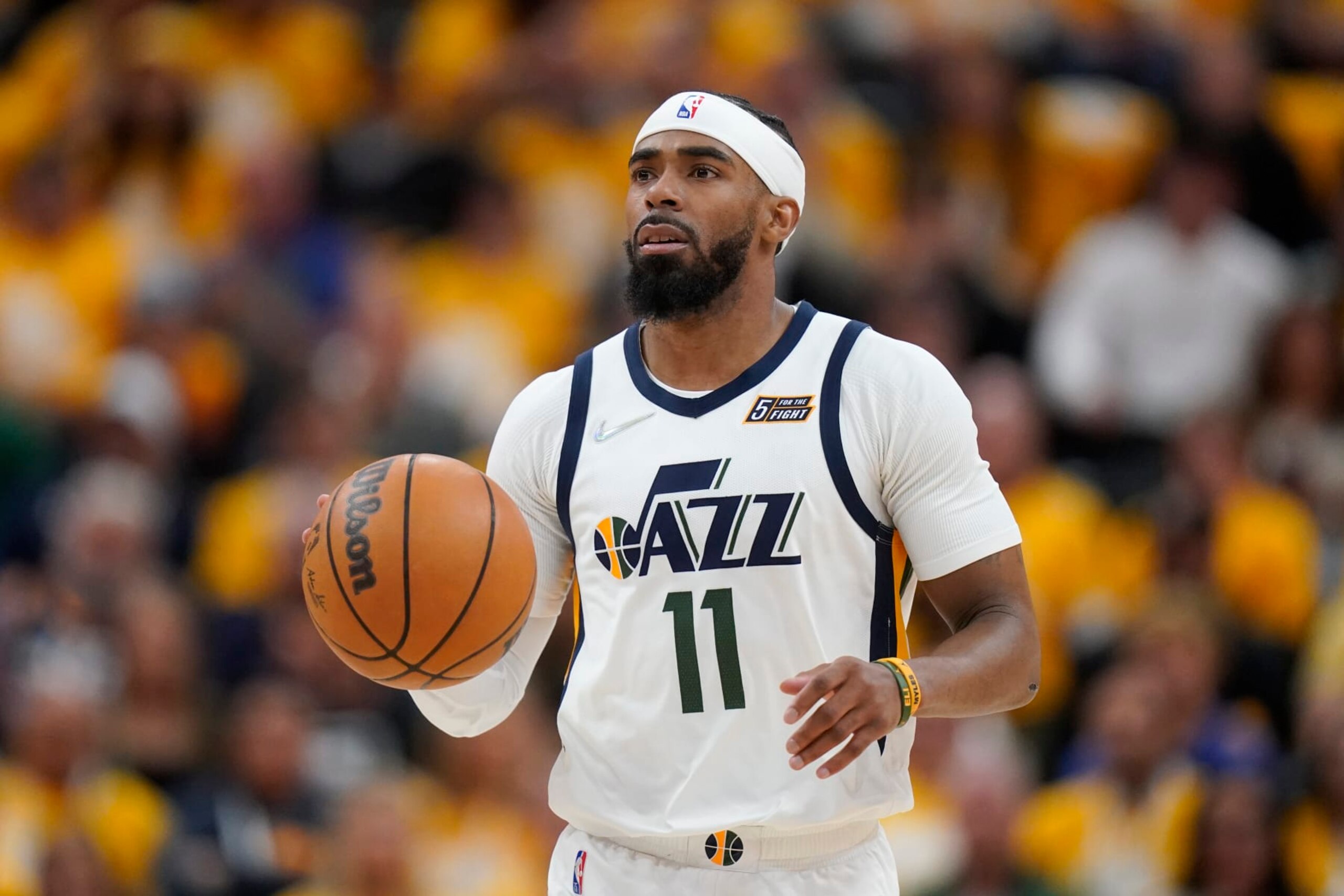 Utah Jazz guard Mike Conley (11) brings the ball up court in the second half of Game 4 of an NBA basketball first-round playoff series against the Dallas Mavericks Saturday, April 23, 2022, in Salt Lake City. (AP Photo/Rick Bowmer) Utah Jazz guard Mike Conley (11) brings the ball up court in the second half of Game 4 of an NBA basketball first-round playoff series against the Dallas Mavericks Saturday, April 23, 2022, in Salt Lake City. (AP Photo/Rick Bowmer)